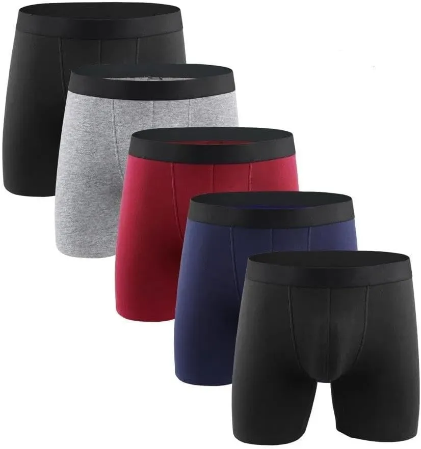 5 Pack Underwear for Men Cotton Athletic Breathable Boxer Briefs Mens Casual Long Leg Sports Boxers Underwear