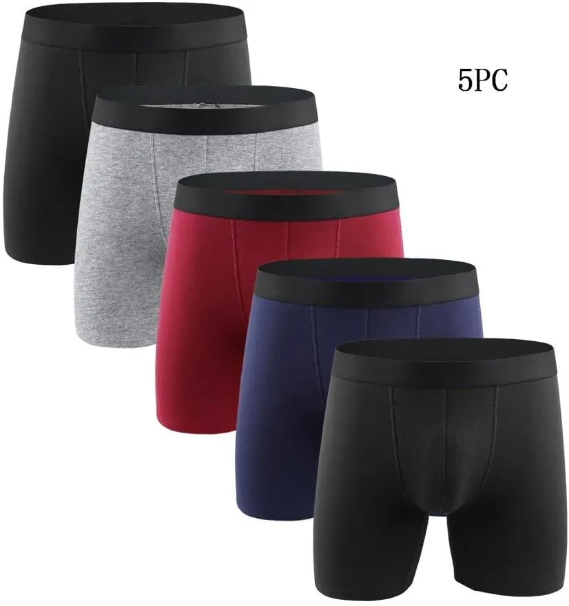5 Pack Underwear for Men Cotton Athletic Breathable Boxer Briefs Mens Casual Long Leg Sports Boxers Underwear