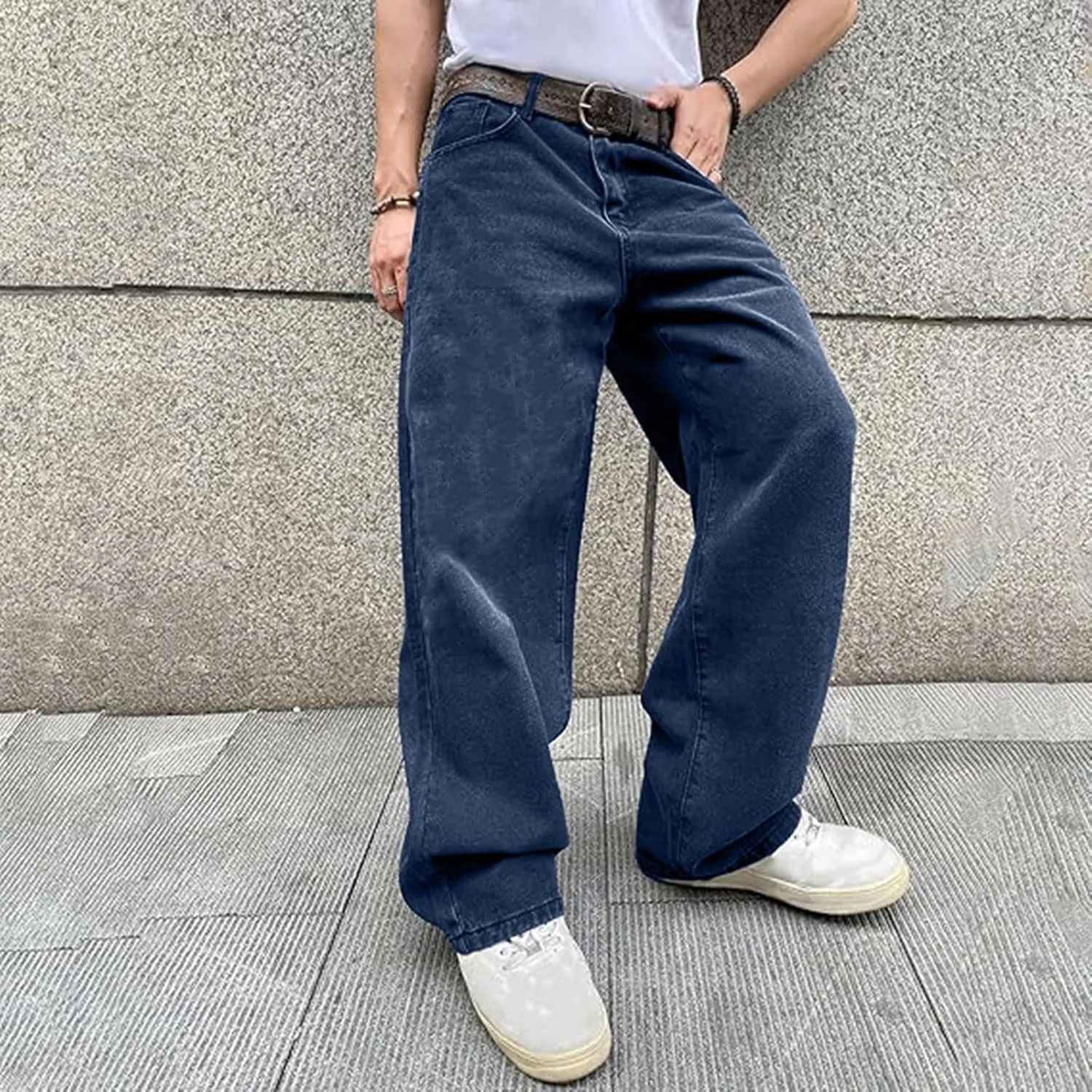 Baggy Jeans for Men Y2k Vintage Denim Pants Casual Wide Leg Jeans Loose Fit Denim Hip Hop Streetwear Jeans Trousers Pants