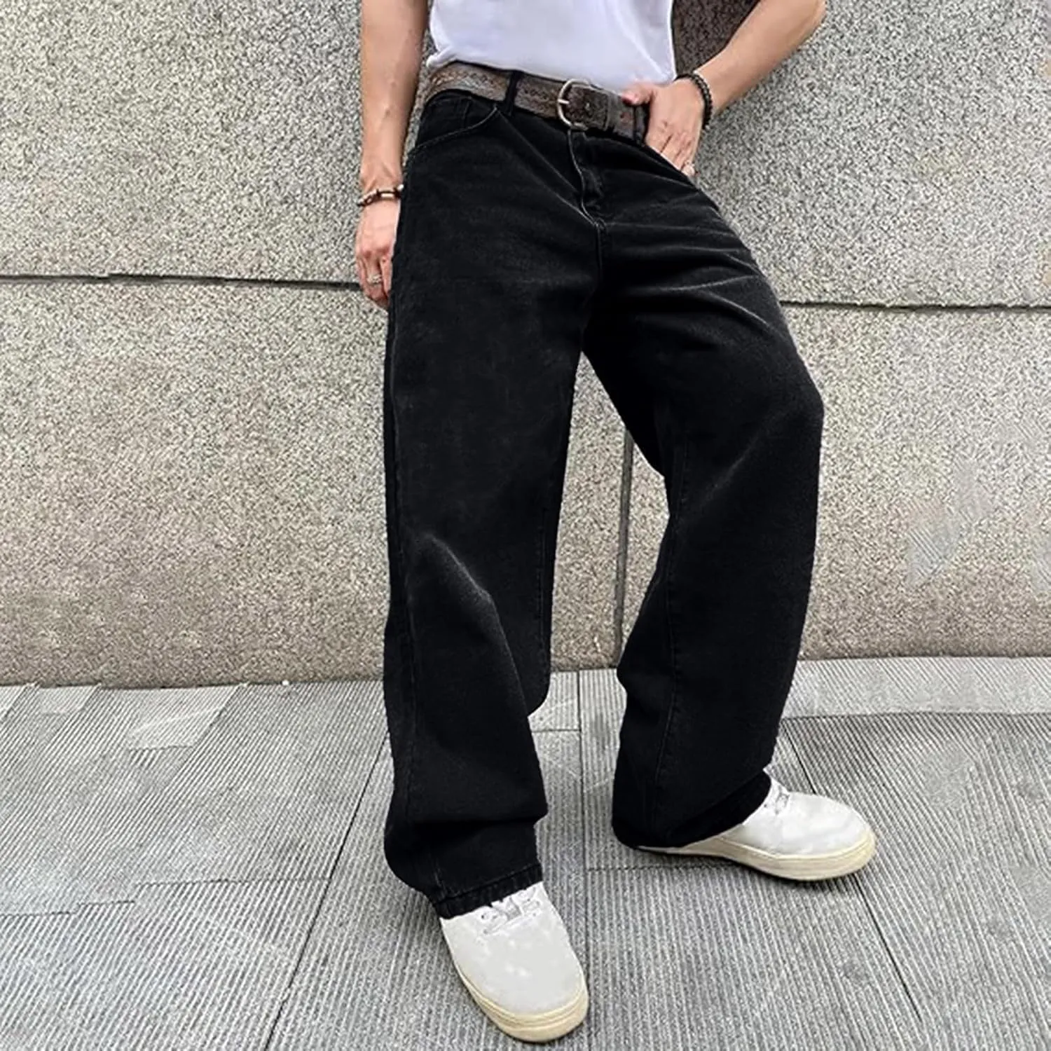 Baggy Jeans for Men Y2k Vintage Denim Pants Casual Wide Leg Jeans Loose Fit Denim Hip Hop Streetwear Jeans Trousers Pants