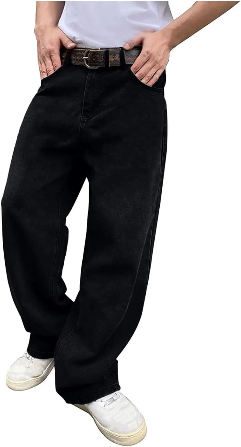 Baggy Jeans for Men Y2k Vintage Denim Pants Casual Wide Leg Jeans Loose Fit Denim Hip Hop Streetwear Jeans Trousers Pants