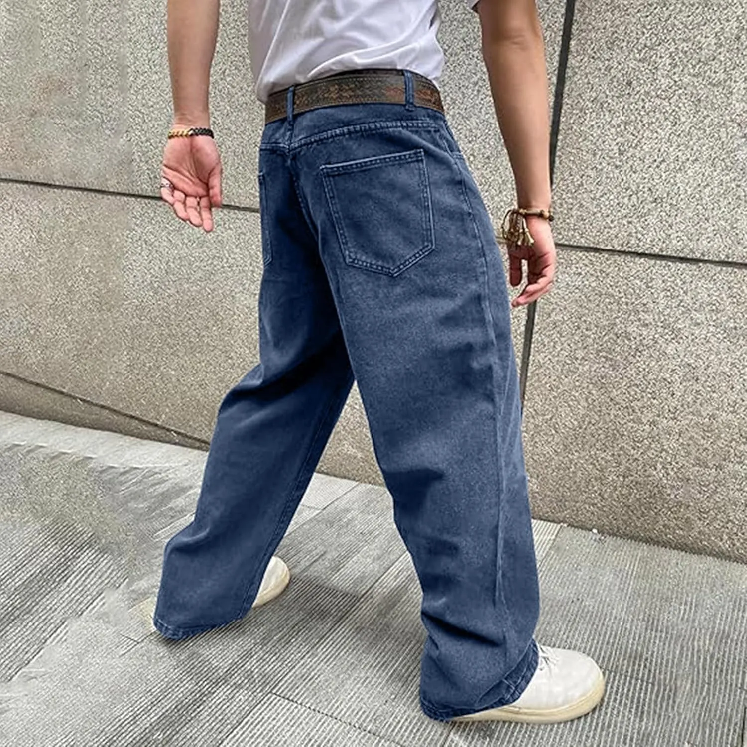 Baggy Jeans for Men Y2k Vintage Denim Pants Casual Wide Leg Jeans Loose Fit Denim Hip Hop Streetwear Jeans Trousers Pants