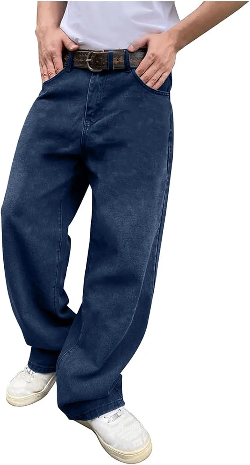 Baggy Jeans for Men Y2k Vintage Denim Pants Casual Wide Leg Jeans Loose Fit Denim Hip Hop Streetwear Jeans Trousers Pants