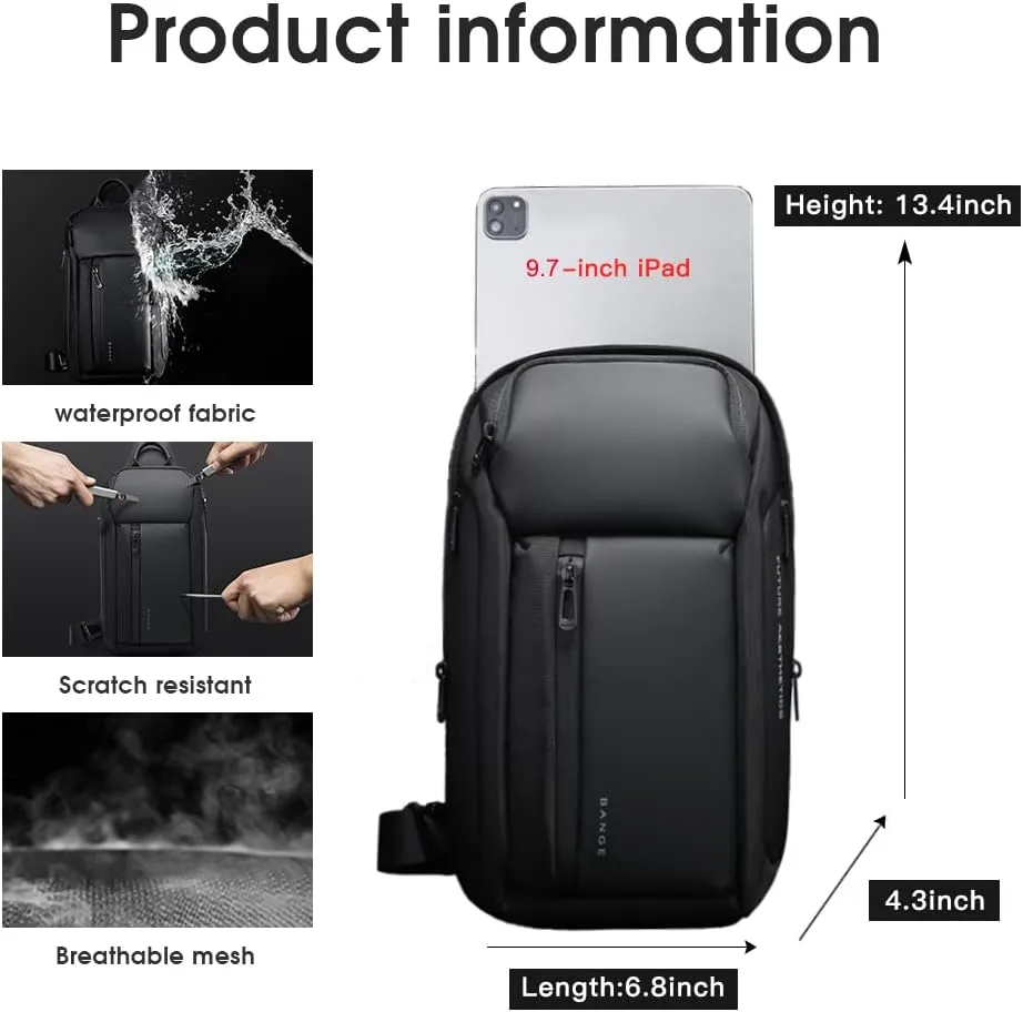 BANGE Sling Bag, Waterproof Men's Chest Bag Shoulder bags Crossbody Sling Backpack for Men……