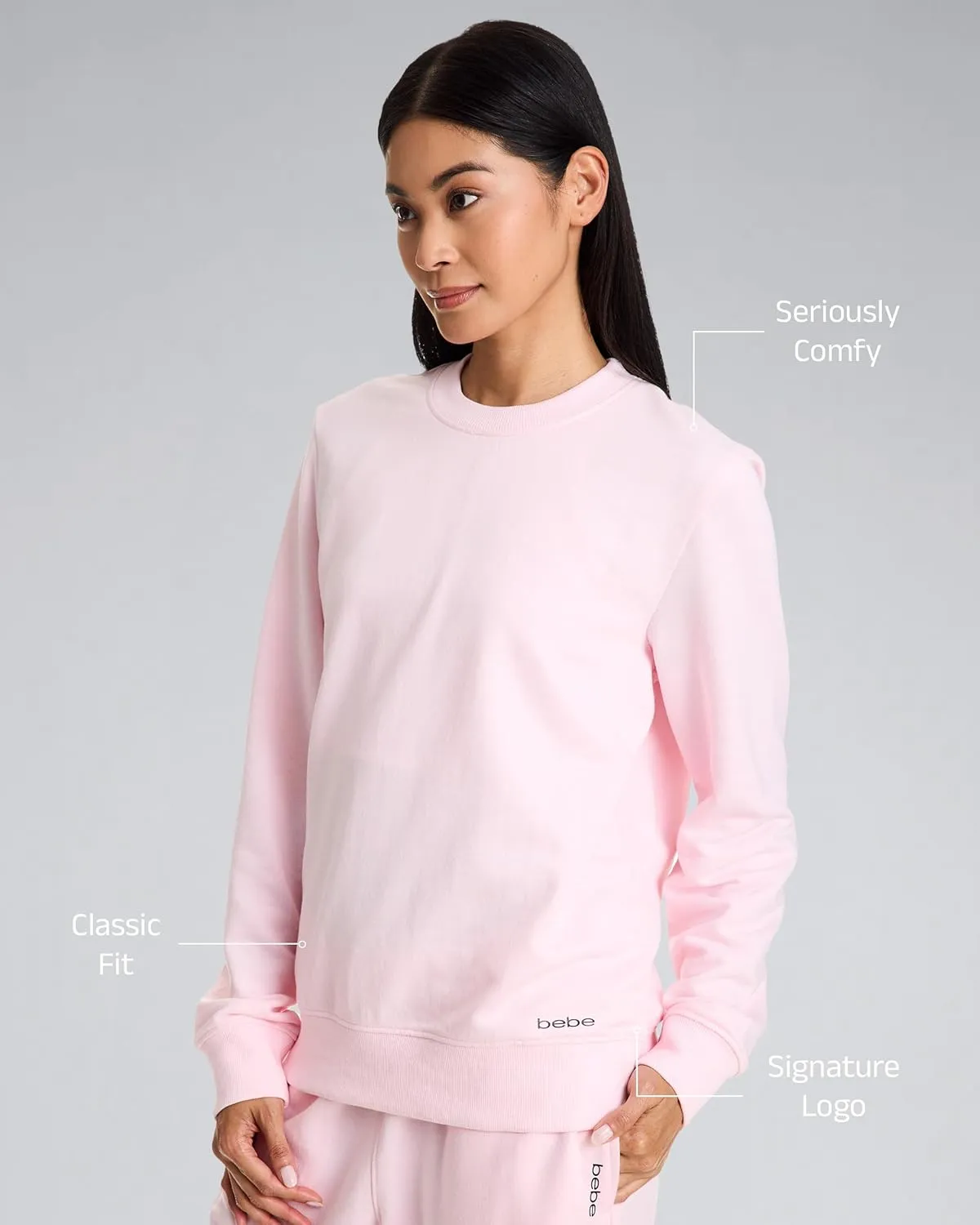 bebe French Terry Sweatshirt for Women, Crewneck Sweatshirts for Women, Sweatshirt Loungewear