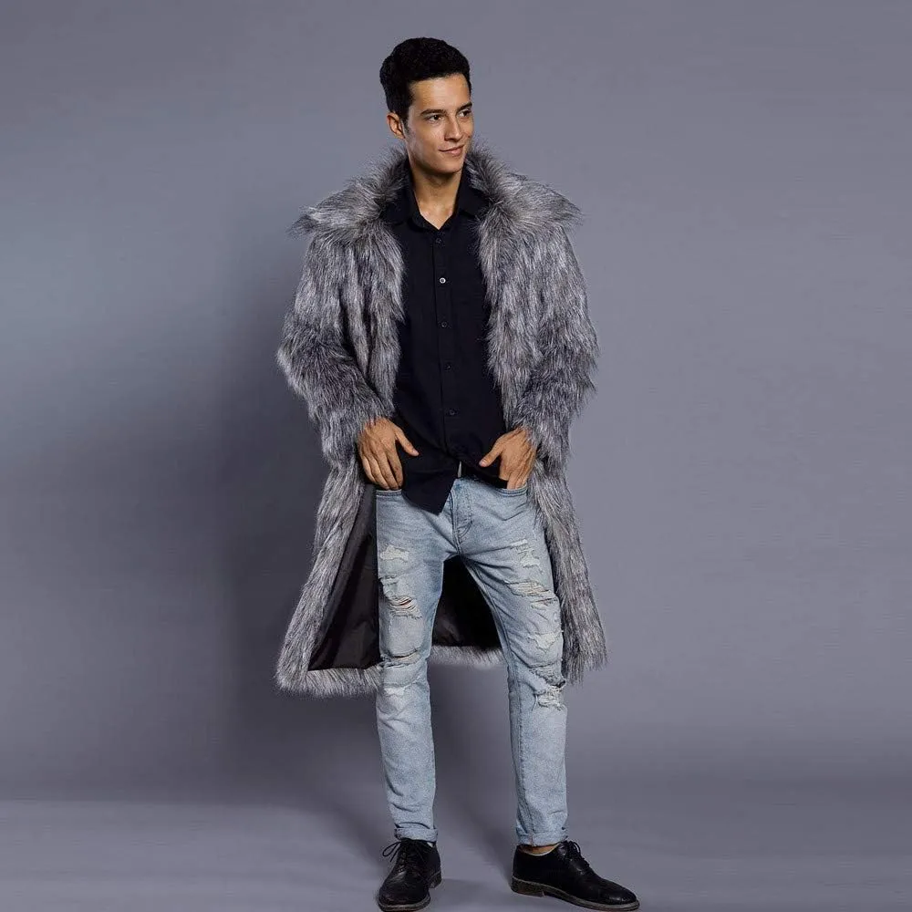 BIFUTON Faux Fur Coat Men,Mens Faux Fur Coat Jackets Winter Long Sleeve Thick Lapel Parka Cardigan Hip Hop Fashion Overcoat
