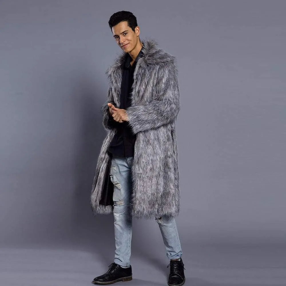 BIFUTON Faux Fur Coat Men,Mens Faux Fur Coat Jackets Winter Long Sleeve Thick Lapel Parka Cardigan Hip Hop Fashion Overcoat