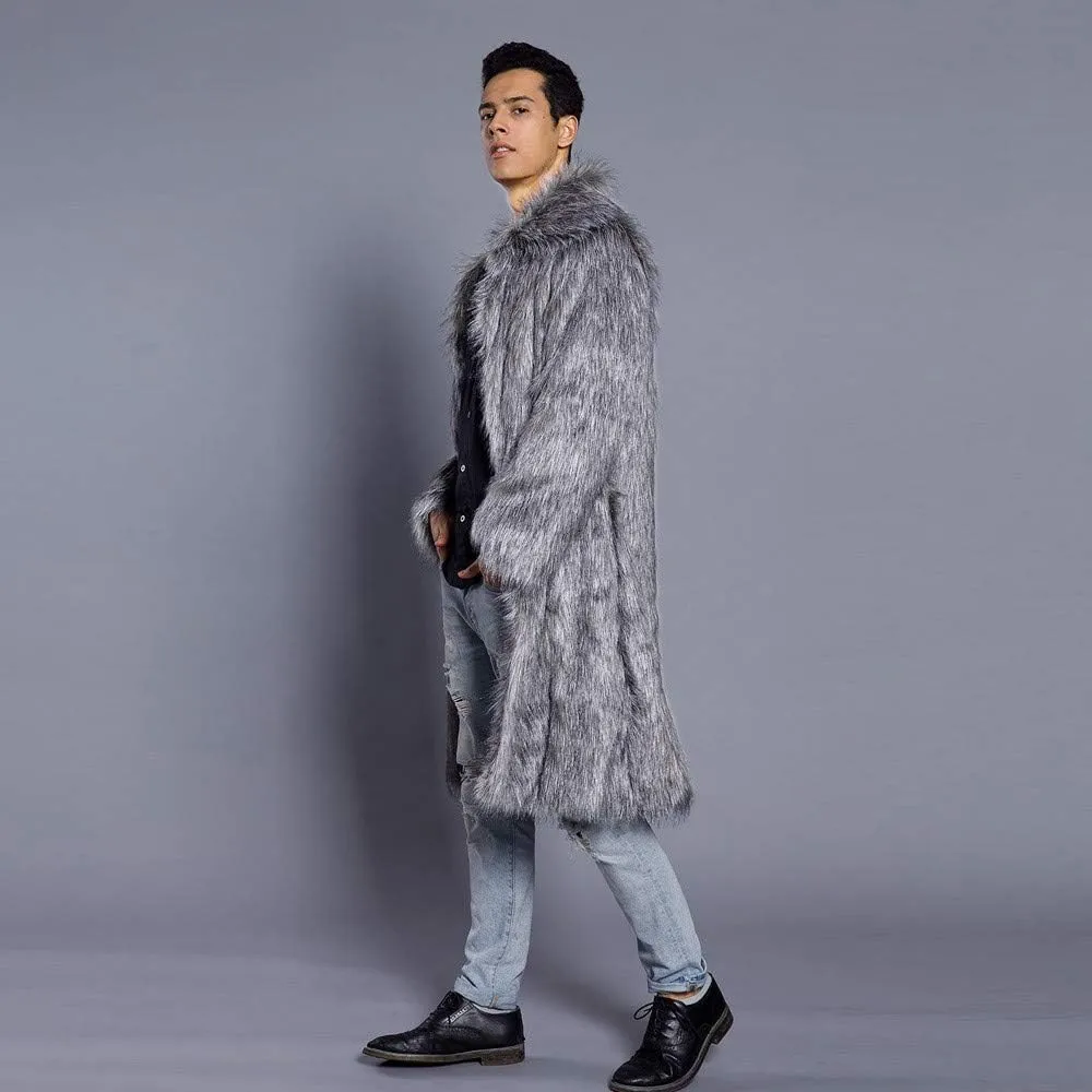 BIFUTON Faux Fur Coat Men,Mens Faux Fur Coat Jackets Winter Long Sleeve Thick Lapel Parka Cardigan Hip Hop Fashion Overcoat