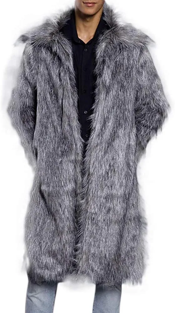 BIFUTON Faux Fur Coat Men,Mens Faux Fur Coat Jackets Winter Long Sleeve Thick Lapel Parka Cardigan Hip Hop Fashion Overcoat