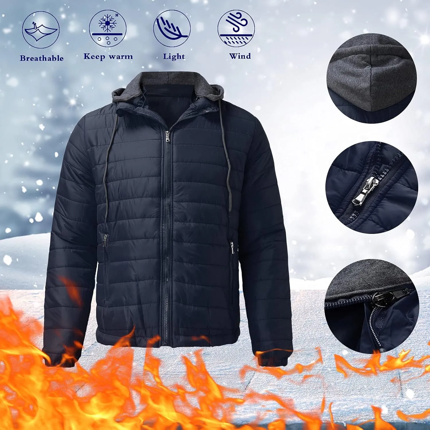 BIFUTON Puffer Jacket Men,Men's Puffer Jackets Waterproof Winter Bubble Coats Ski Parka Quilted Hooded Winter Jackets for Men