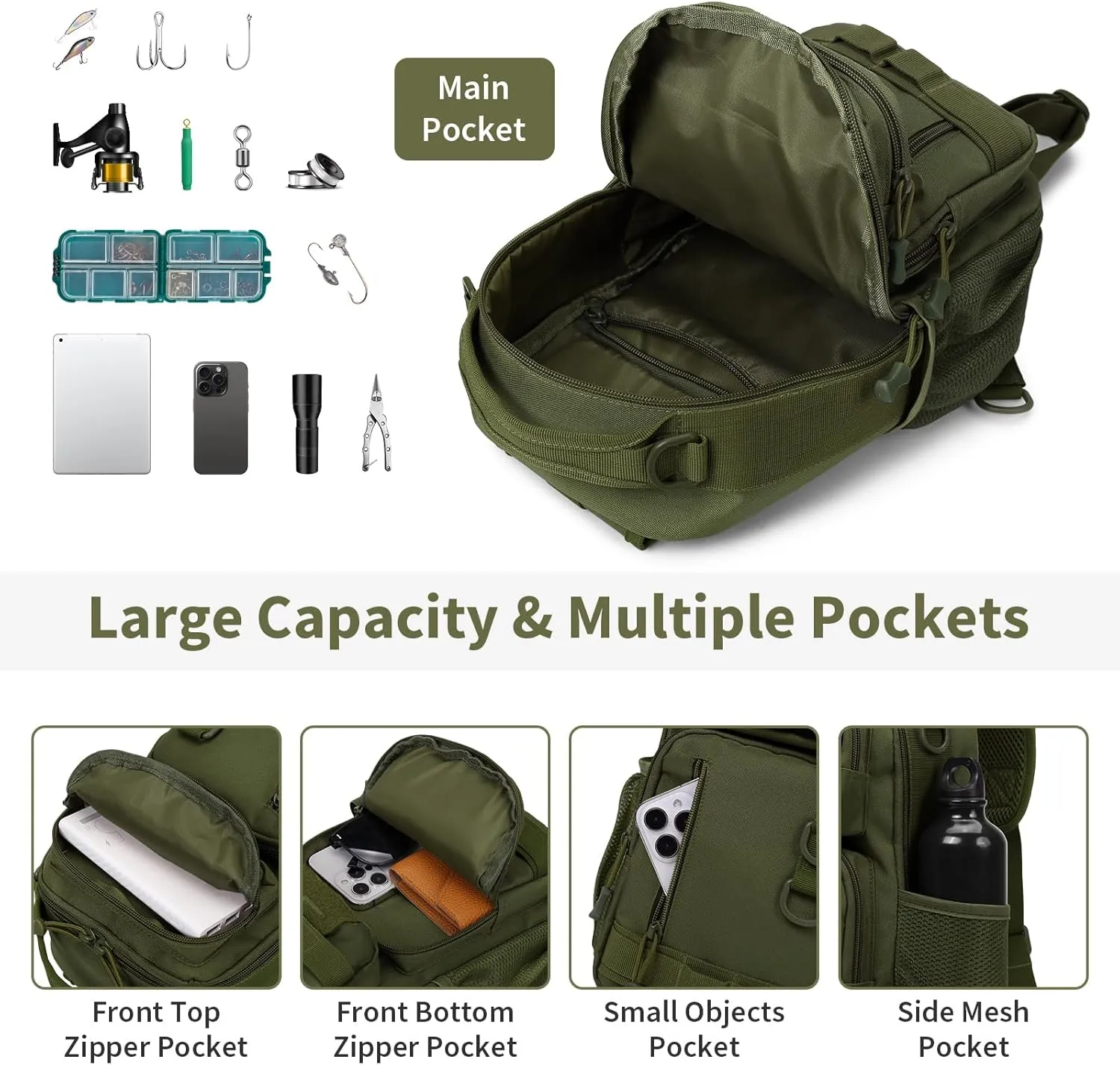 CamGo Small Tactical Sling Bag One Strap Crossbody Fishing Shoulder Pack Molle Backpack for Sport Daily