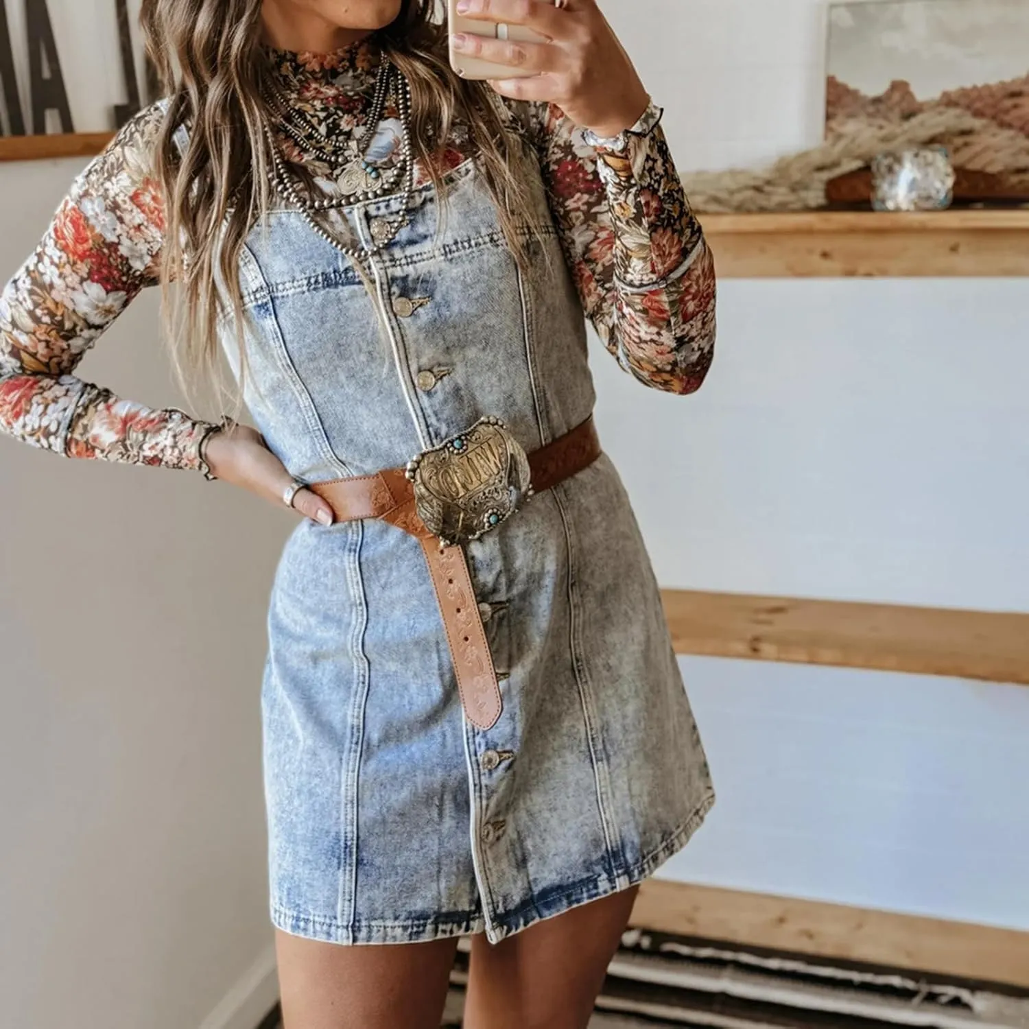 cffvdiz Women's Sleeveless Halter Short Denim Dress Slim Button Down Bodycon Jean Dresses