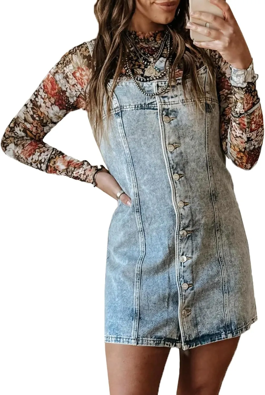 cffvdiz Women's Sleeveless Halter Short Denim Dress Slim Button Down Bodycon Jean Dresses