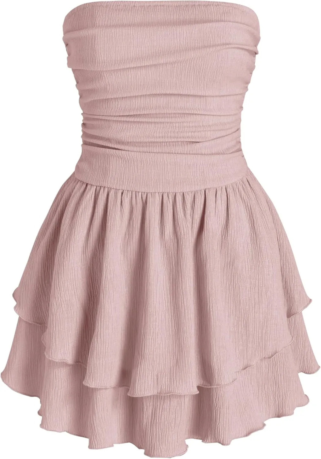 CIDER Women's Summer Cocktail Dress - Tube Ruched Ruffle Mini Dress