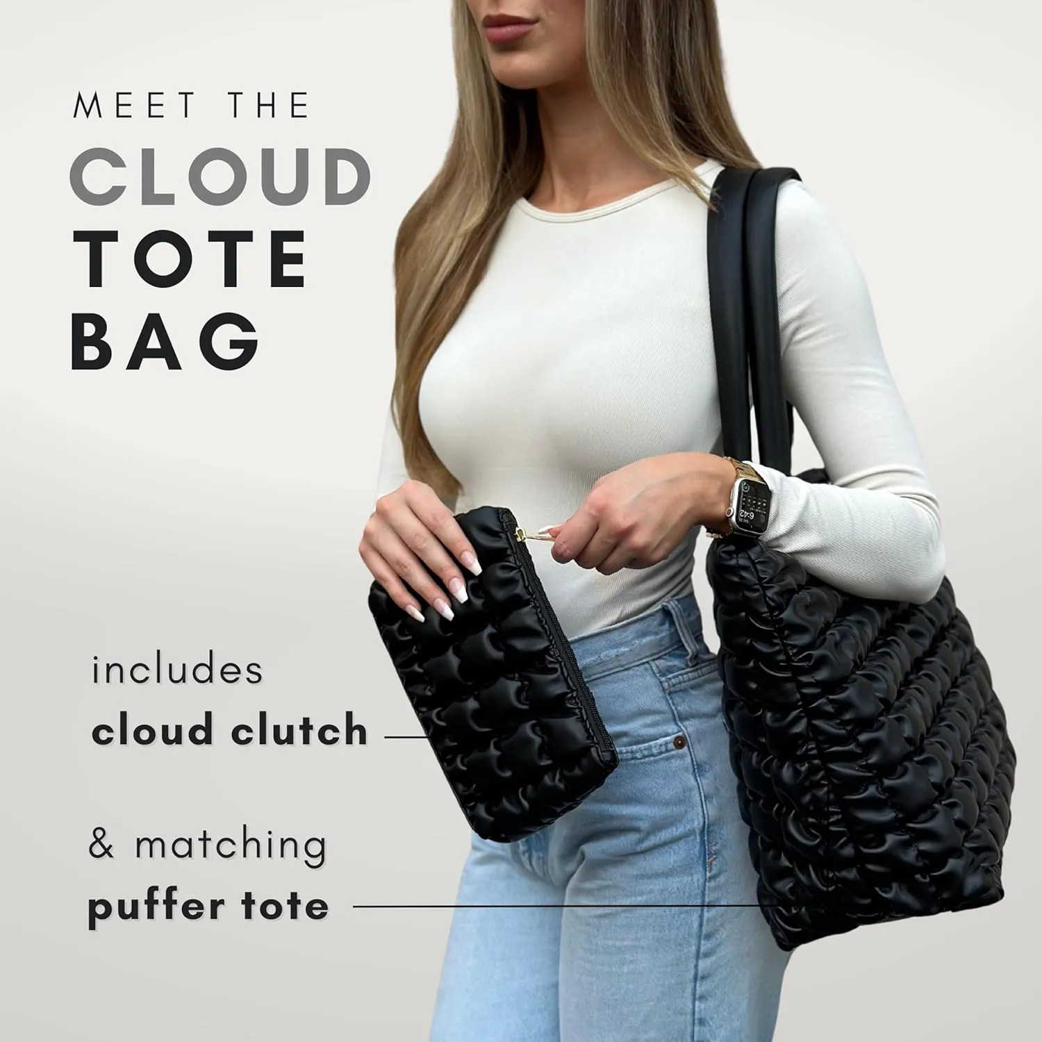 Citrusy Boutique The Cloud Tote Bag Set | Puffer Tote Bag with Insert Pouch | Quilted Tote Bag for Women | Shoulder Puffy Bag