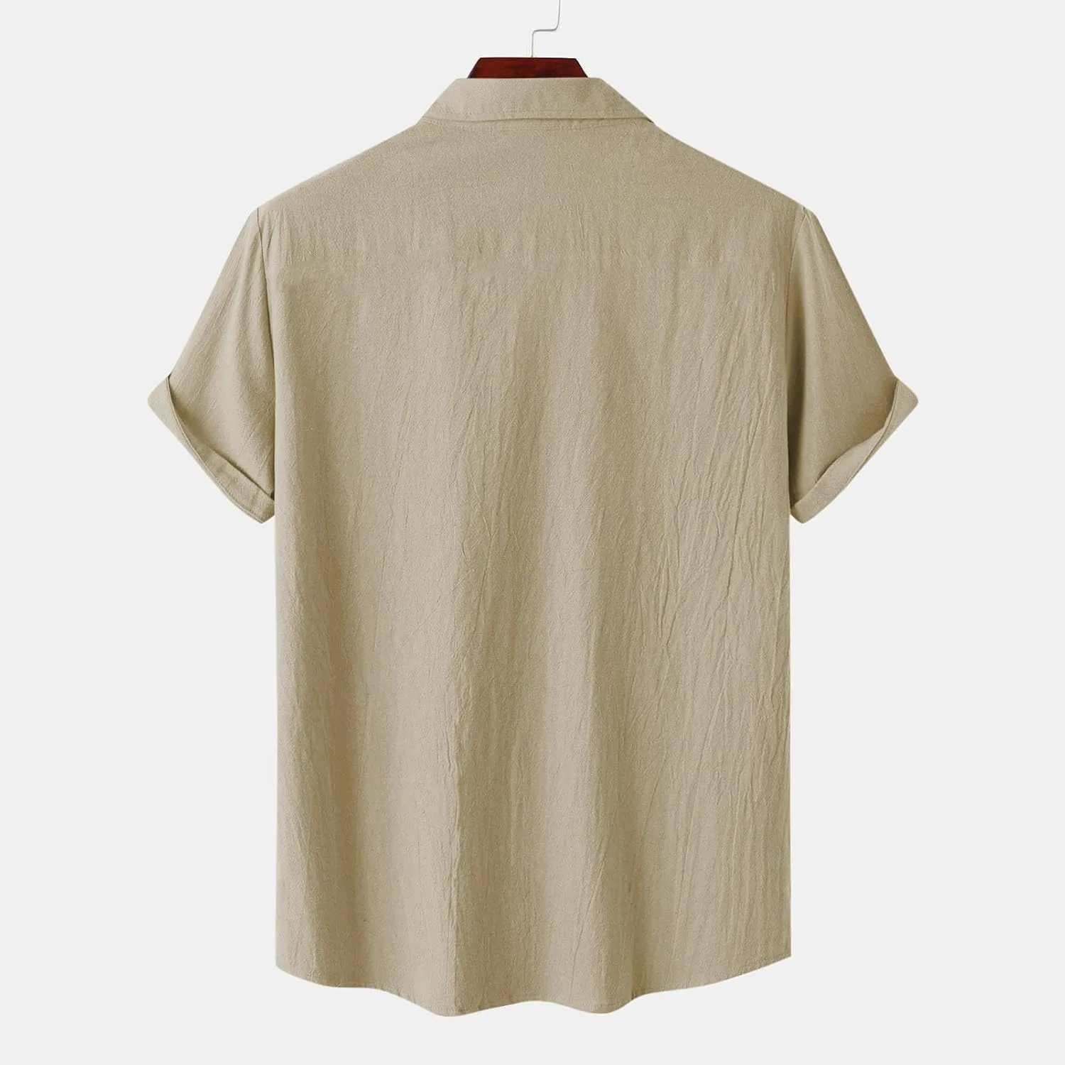 Cotton Linen T-Shirt for Men Button Pocket Shirt Short Sleeve Lapel Shirts Summer Beach T-Shirts Vacation Tops