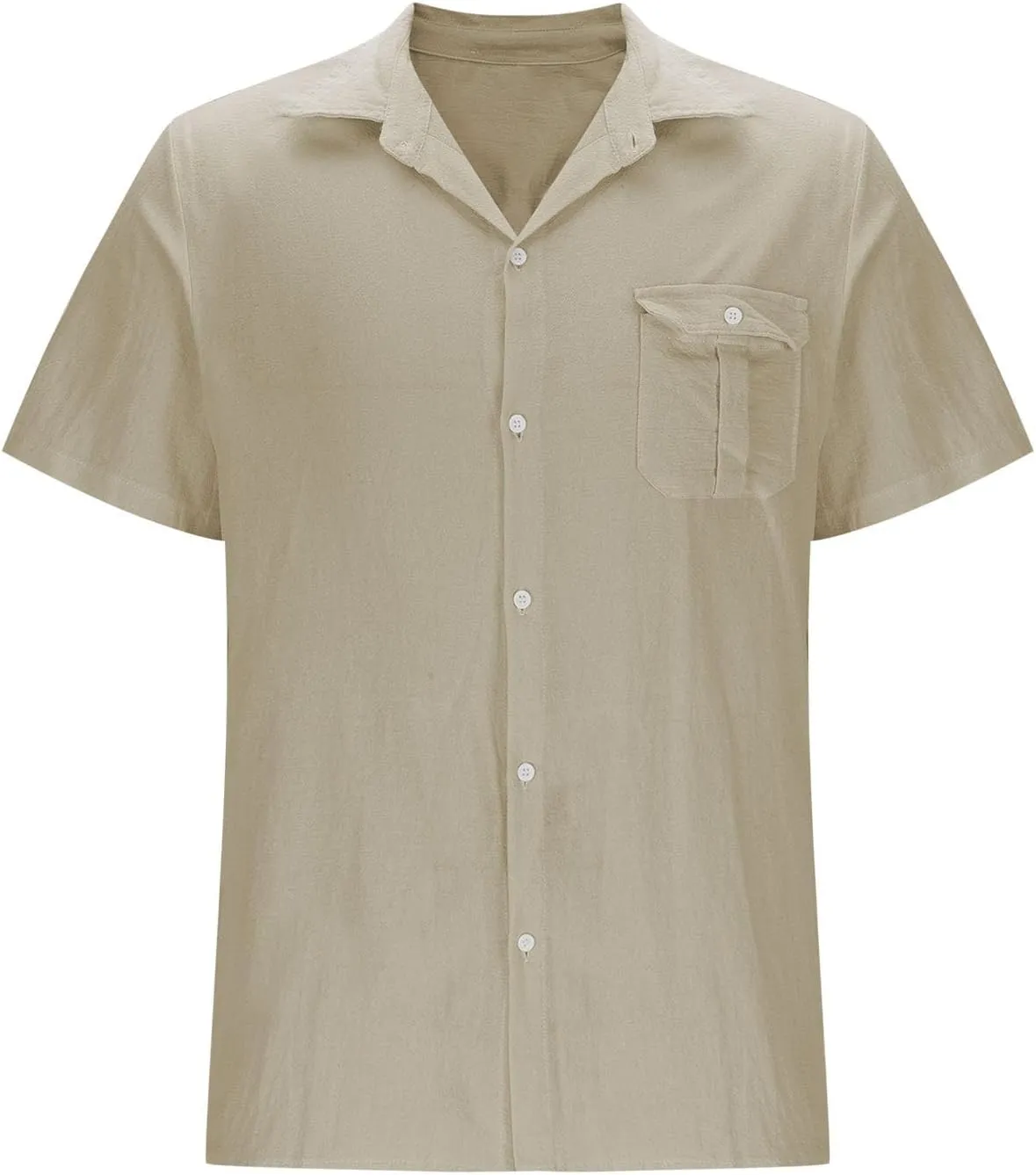 Cotton Linen T-Shirt for Men Button Pocket Shirt Short Sleeve Lapel Shirts Summer Beach T-Shirts Vacation Tops