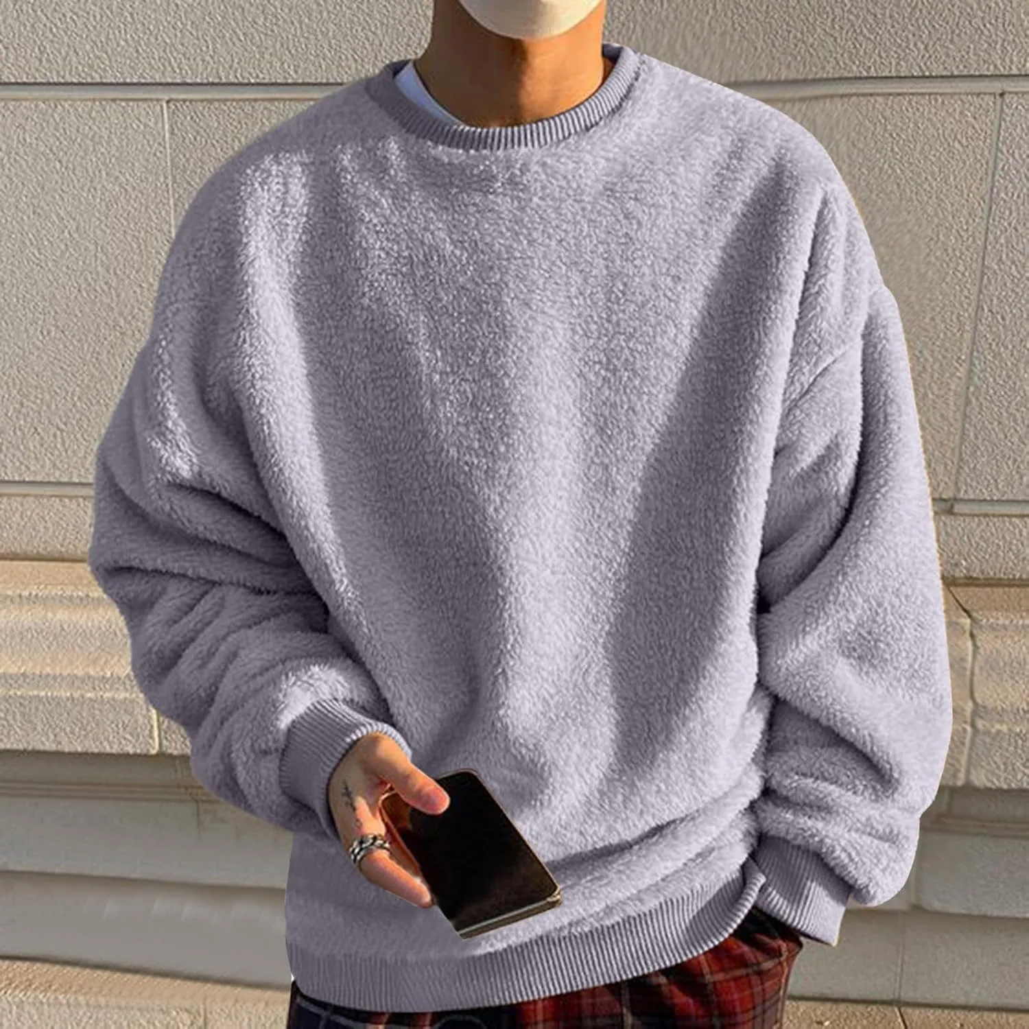 Crewneck Sweatshirts for Men Loose Fit Long Sleeve Solid Causal Pullover Shirts Lightweight Gym Athletic Shirt