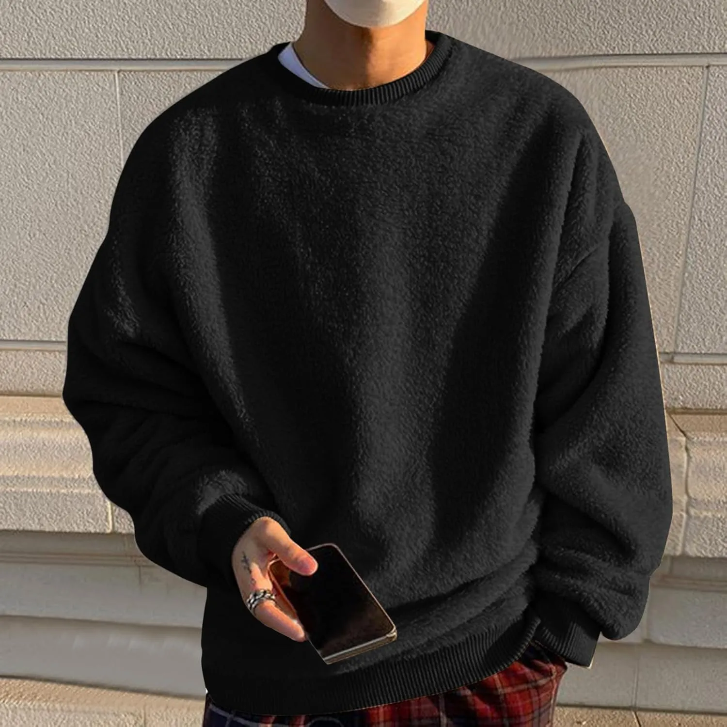 Crewneck Sweatshirts for Men Loose Fit Long Sleeve Solid Causal Pullover Shirts Lightweight Gym Athletic Shirt
