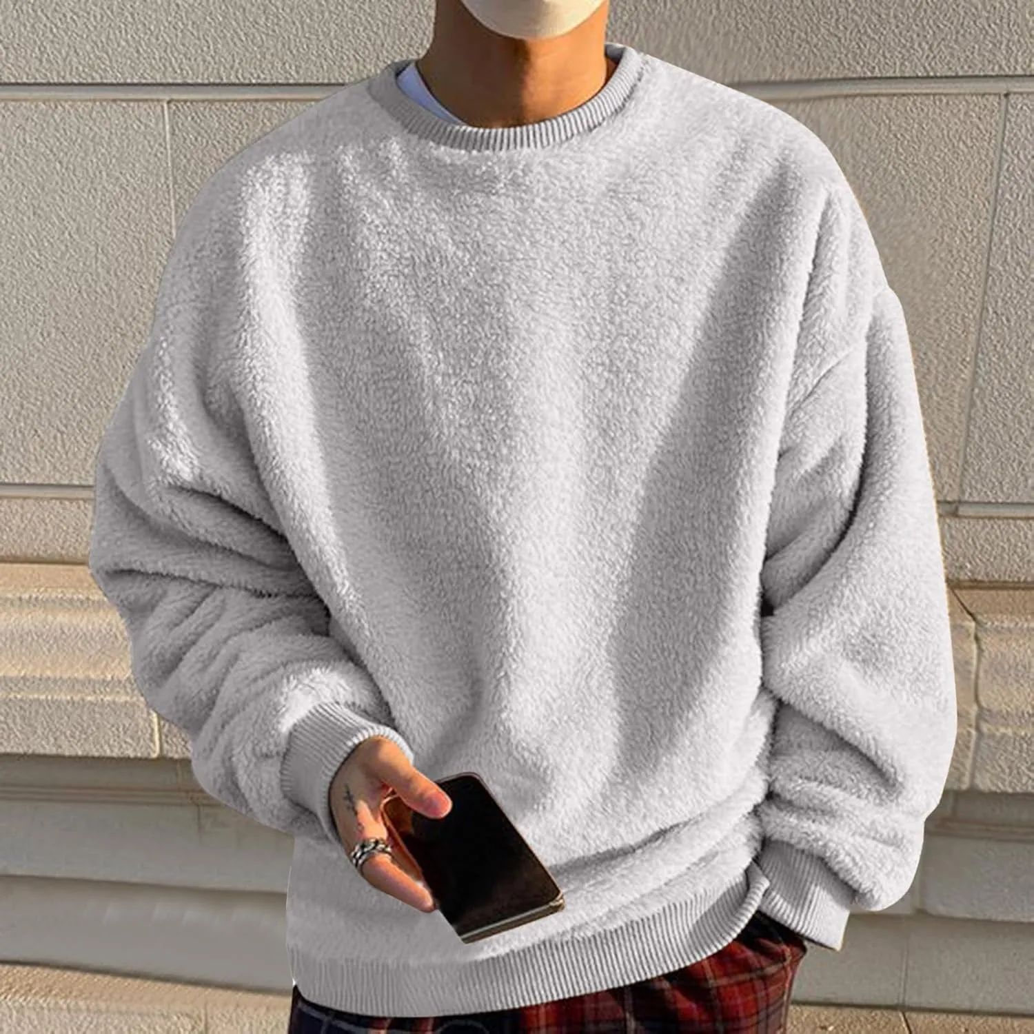 Crewneck Sweatshirts for Men Loose Fit Long Sleeve Solid Causal Pullover Shirts Lightweight Gym Athletic Shirt