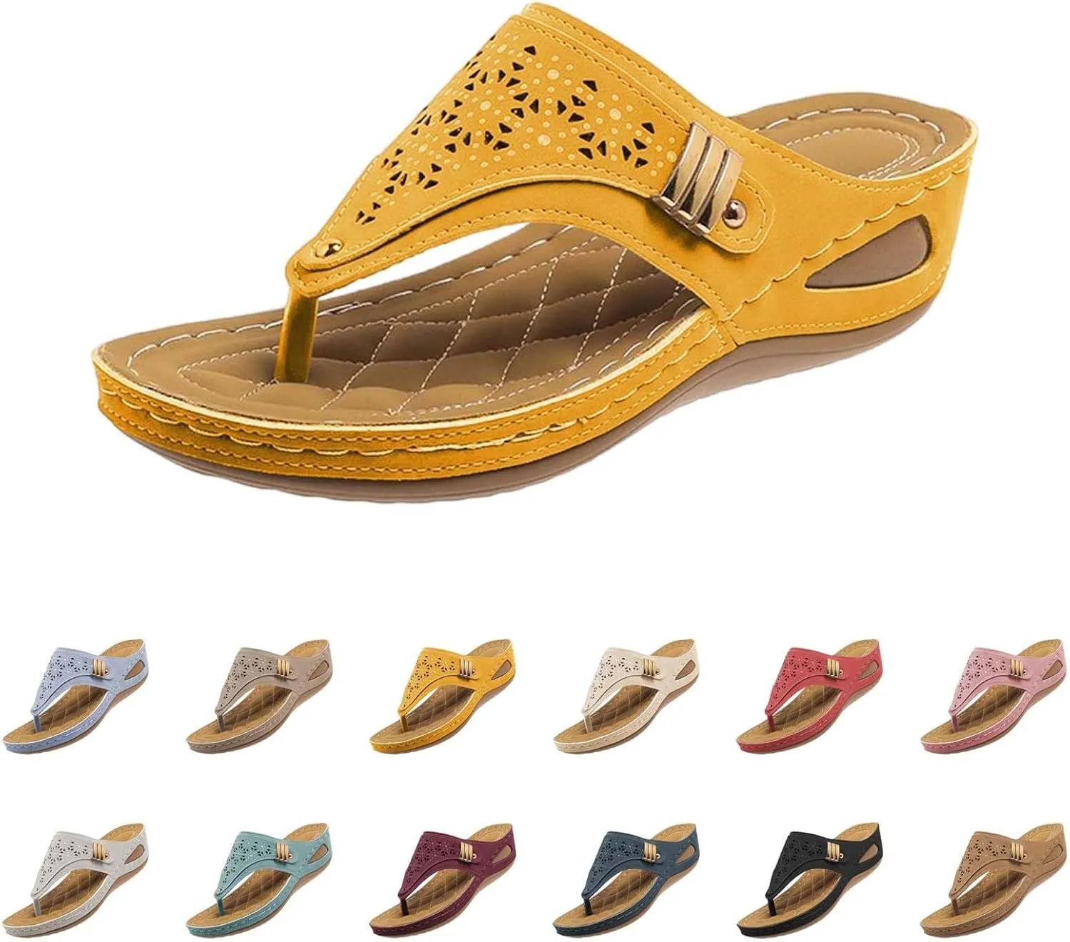 CRNTCEM Womens Sandals with Arch Support Slip On Orthotic Flip Flops Comfy Plantar Fasciitis Yoga Mat Cushion Thong Sandals