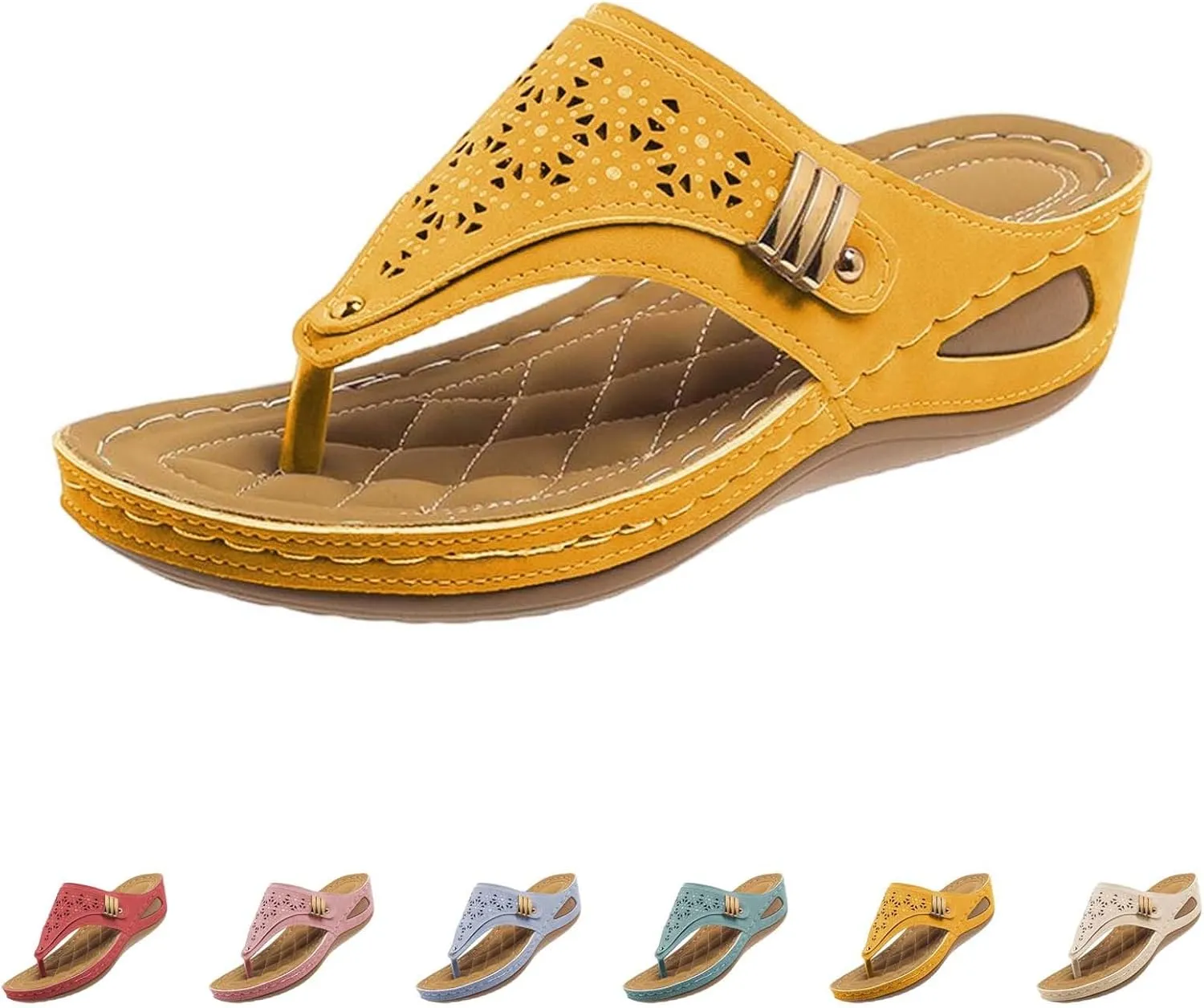 CRNTCEM Womens Sandals with Arch Support Slip On Orthotic Flip Flops Comfy Plantar Fasciitis Yoga Mat Cushion Thong Sandals