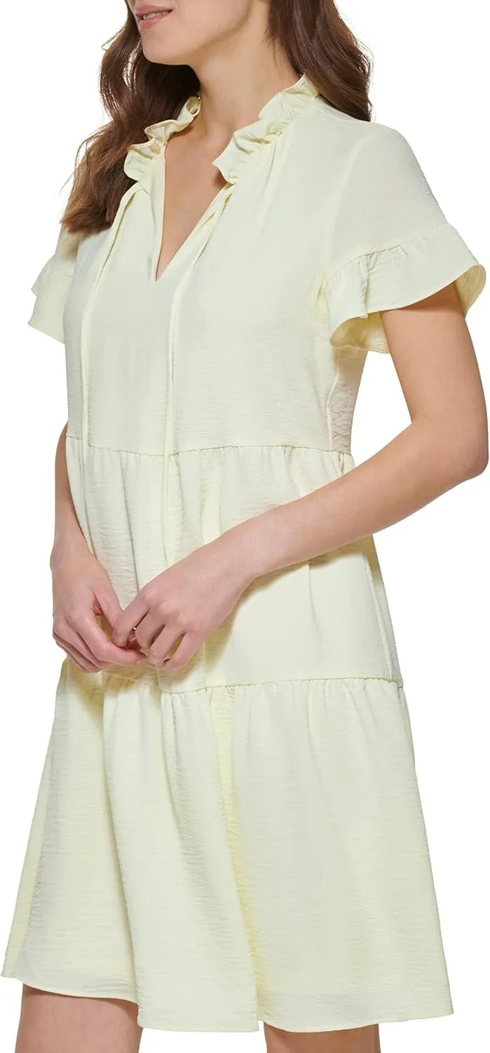 DKNY womens Short Sleeve Tie Neck Dress