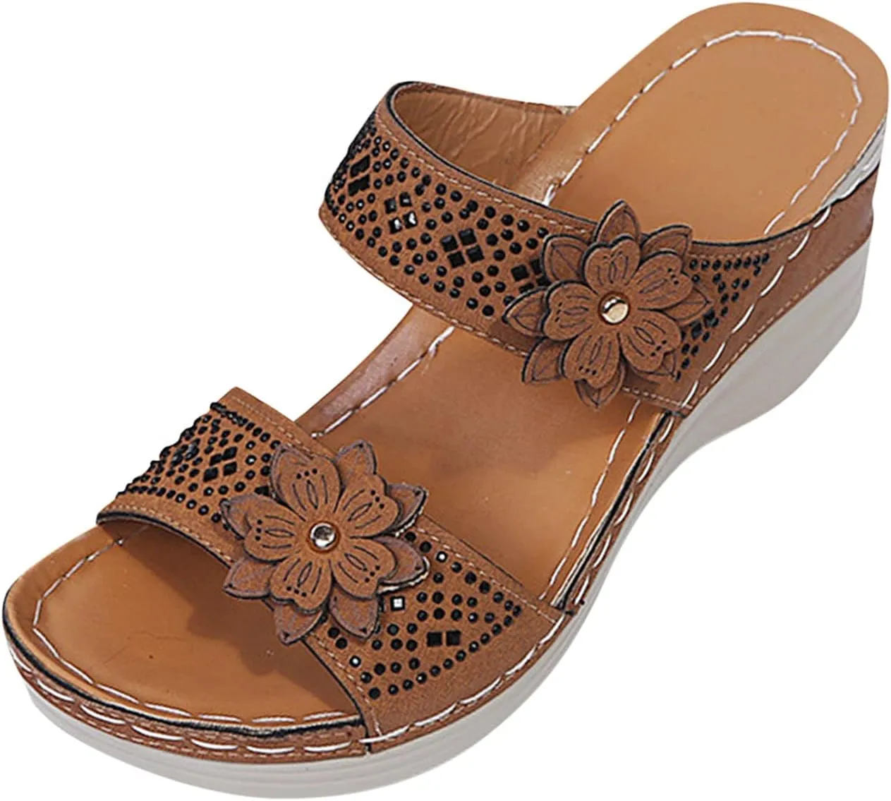 Eduavar Sandals Women Comfortable, Womens Sandals Trendy Breathable Sandals Slip On Platform Wedge Sandals Heels Sandals