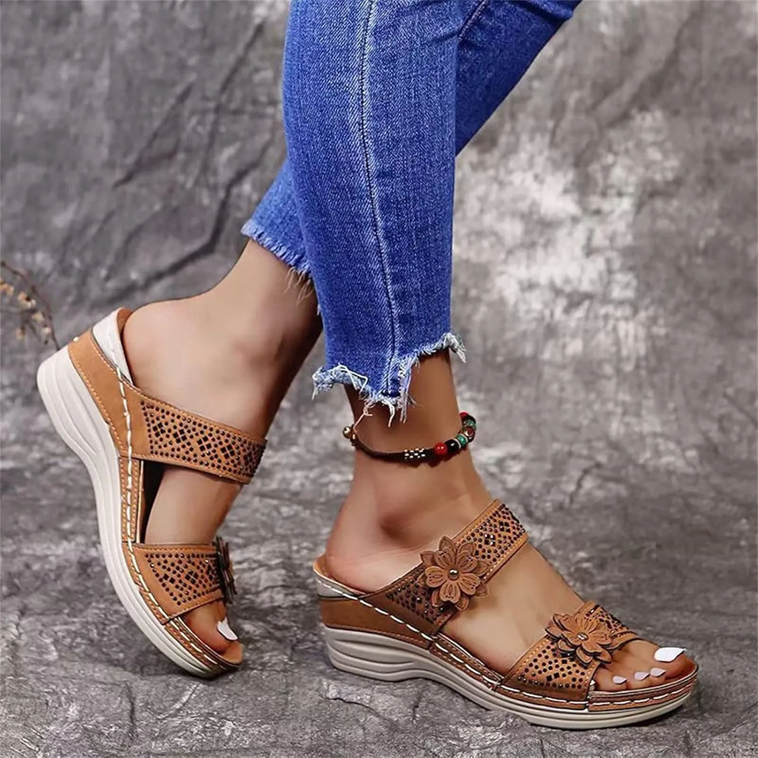 Eduavar Sandals Women Comfortable, Womens Sandals Trendy Breathable Sandals Slip On Platform Wedge Sandals Heels Sandals