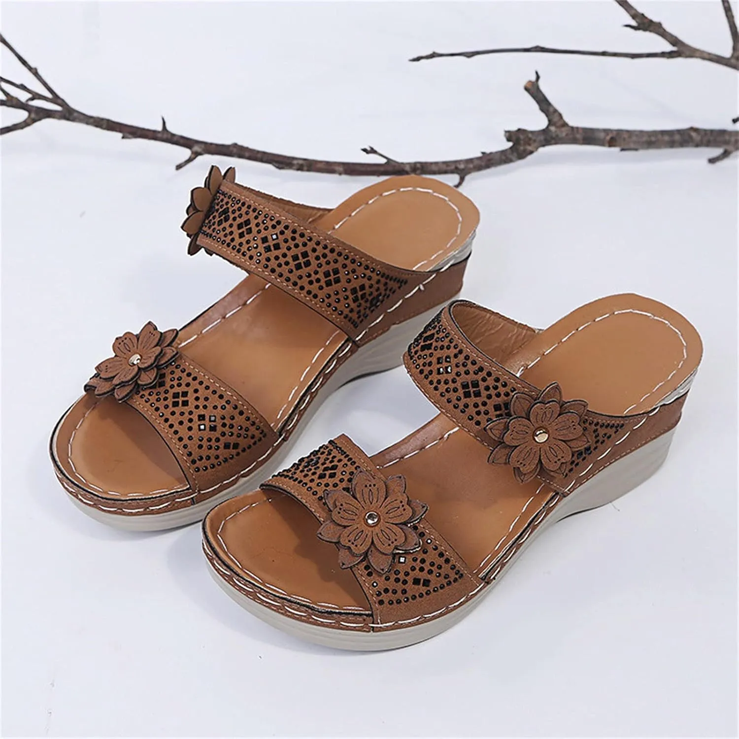 Eduavar Sandals Women Comfortable, Womens Sandals Trendy Breathable Sandals Slip On Platform Wedge Sandals Heels Sandals