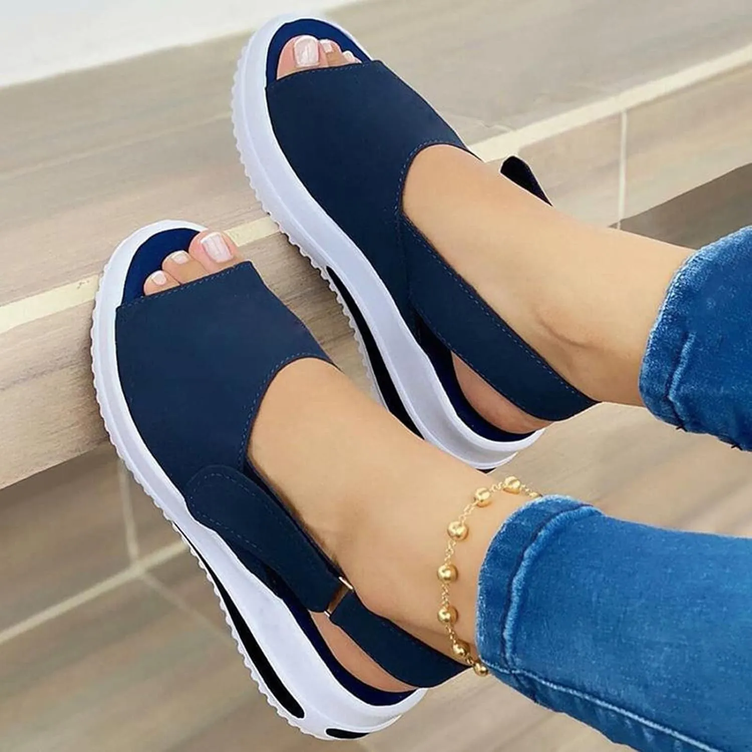Eduavar Womens Wedge Sandals, Orthopedic Sandals for Women Peep Toe Platform Sandals Ankle Strap Comfy Sandals