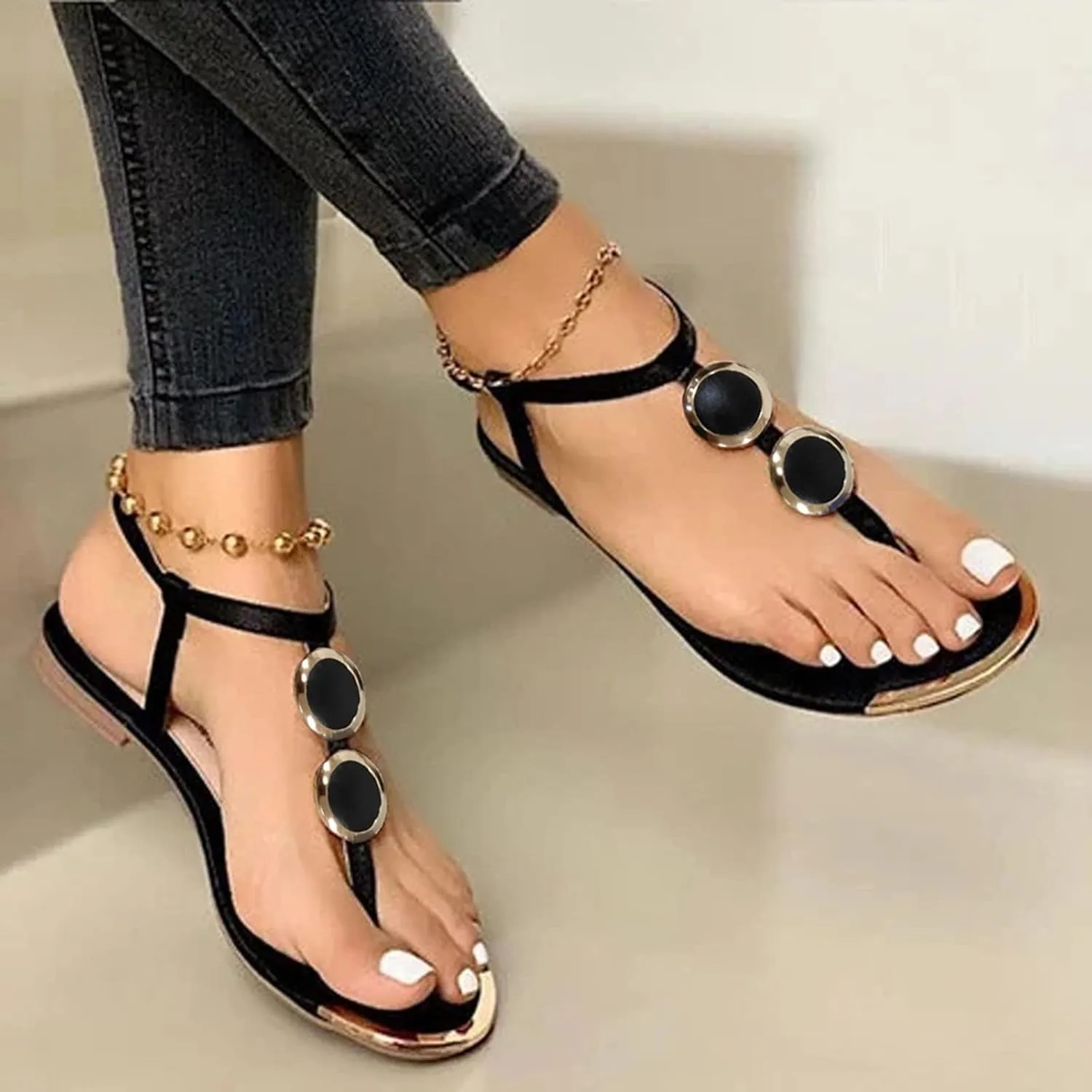 Eduavar Womens Wedge Sandals, Womens Sandals Casual Summer Comfortable Roman Flip Flops Flat Sandals with Strap