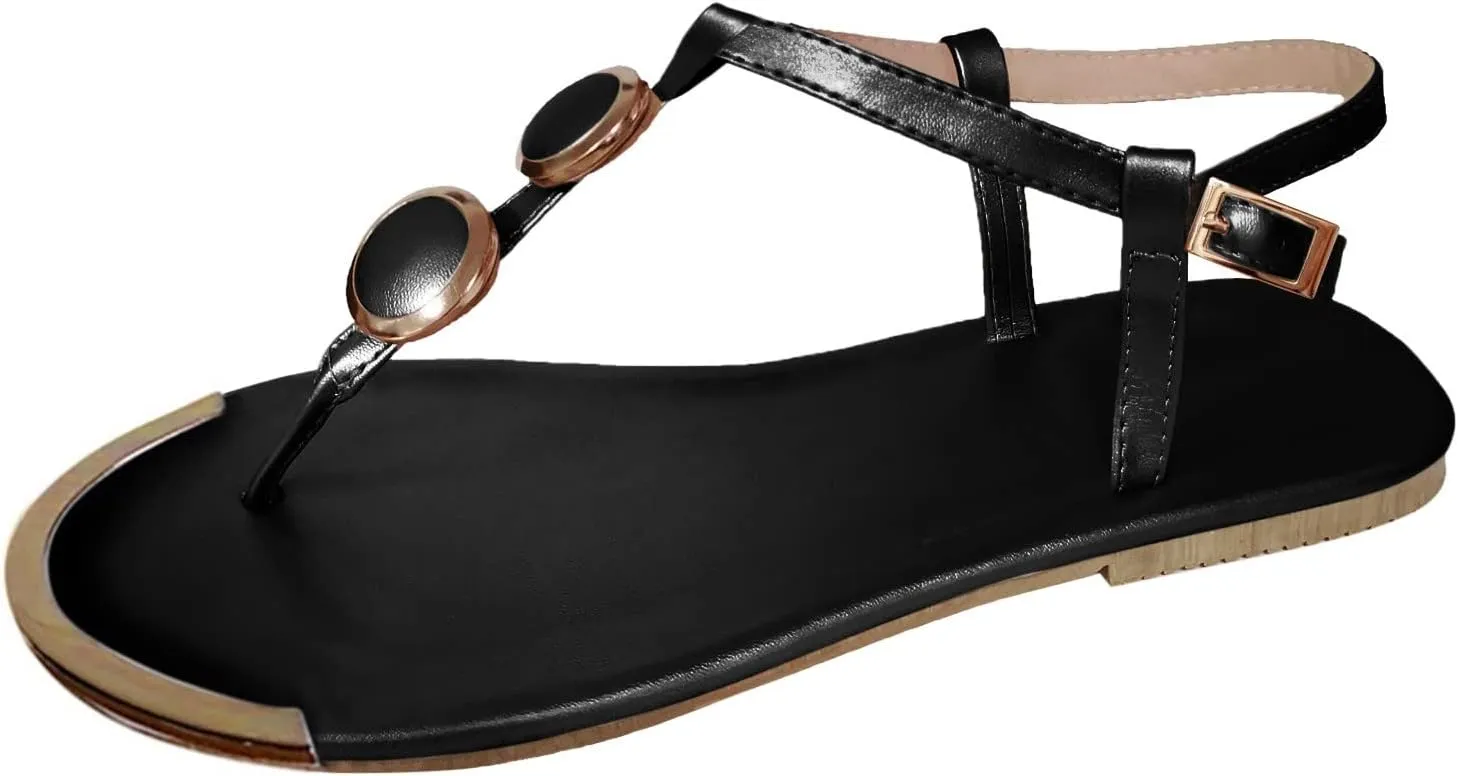 Eduavar Womens Wedge Sandals, Womens Sandals Casual Summer Comfortable Roman Flip Flops Flat Sandals with Strap
