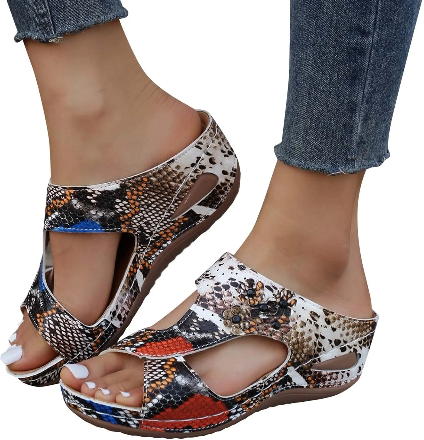 Eduavar Womens Wedge Sandals, Womens Sandals Casual Summer Low Wedge Sandals Breathable Open Toe Walking Sandals