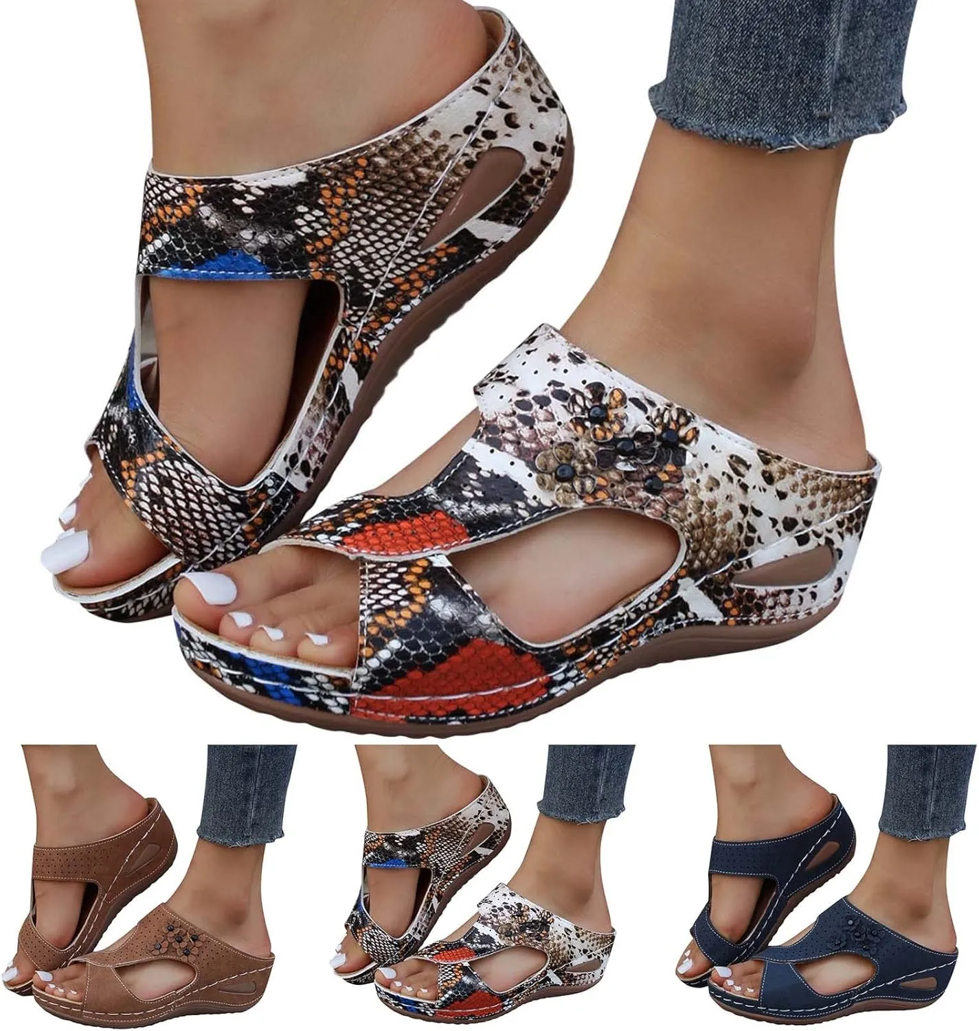 Eduavar Womens Wedge Sandals, Womens Sandals Casual Summer Low Wedge Sandals Breathable Open Toe Walking Sandals