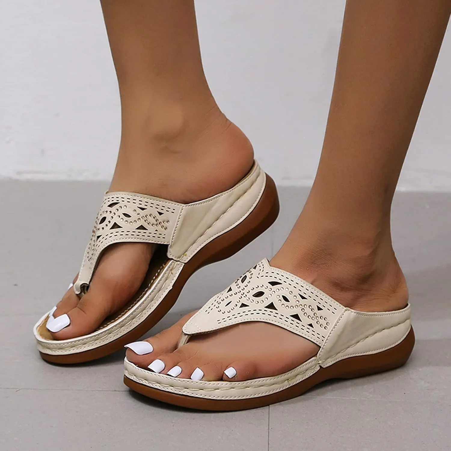 Eduavar Womens Wedge Sandals, Womens Sandals Fashion Peep Toe Flip Flops Slip On Sandals Shoes Summer Wedge Sandals