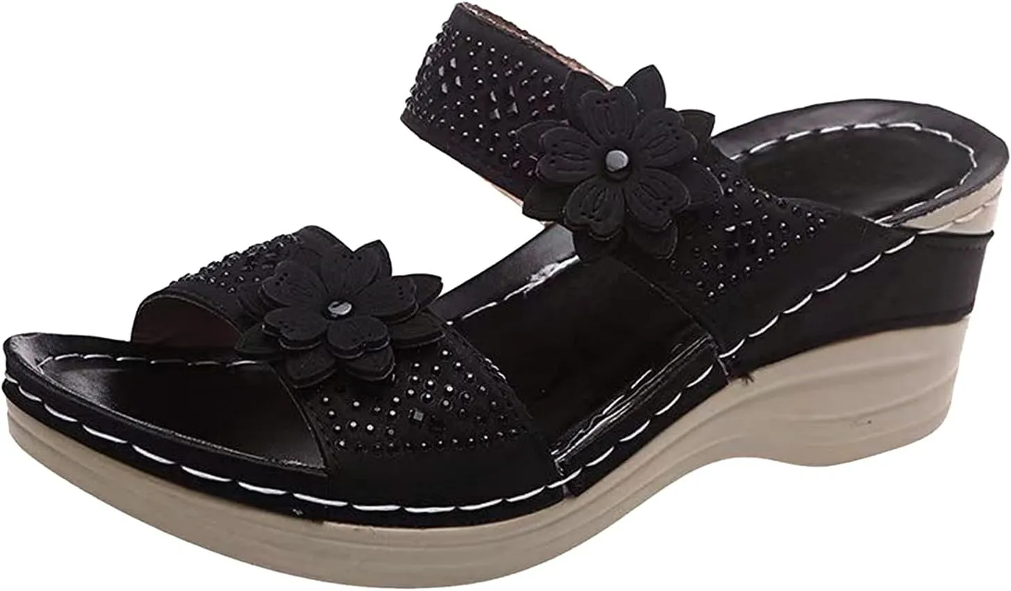 Eduavar Womens Wedge Sandals, Womens Sandals Trendy Breathable Sandals Slip On Platform Wedge Sandals Heels Sandals