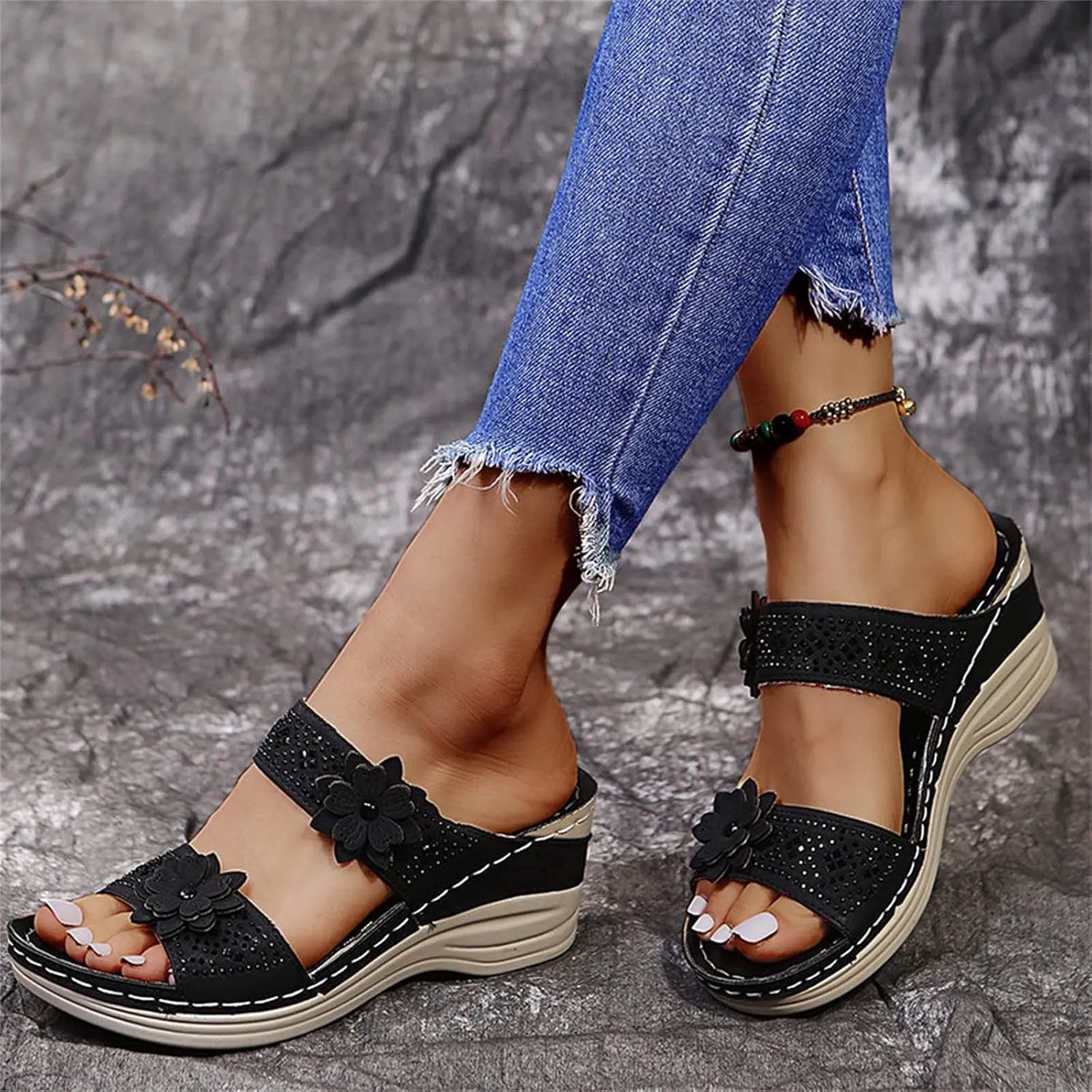 Eduavar Womens Wedge Sandals, Womens Sandals Trendy Breathable Sandals Slip On Platform Wedge Sandals Heels Sandals