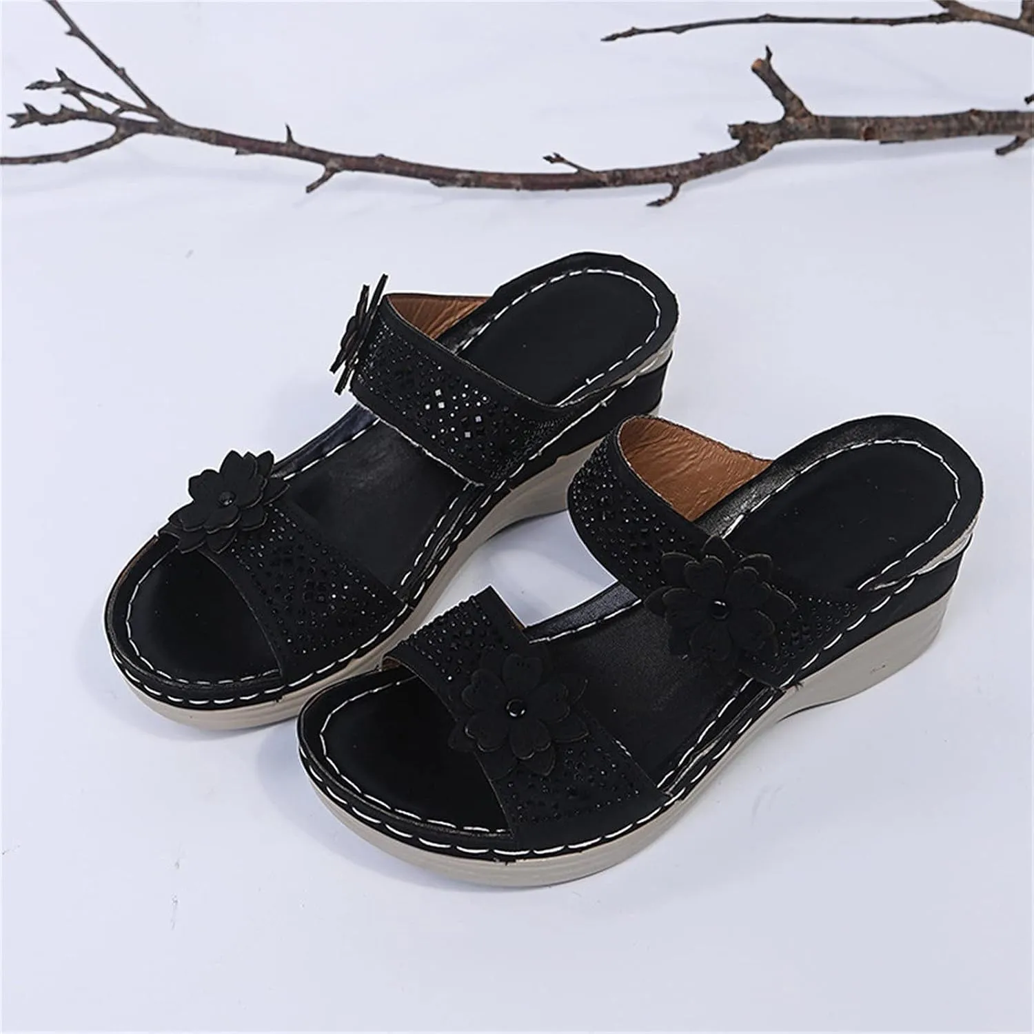 Eduavar Womens Wedge Sandals, Womens Sandals Trendy Breathable Sandals Slip On Platform Wedge Sandals Heels Sandals