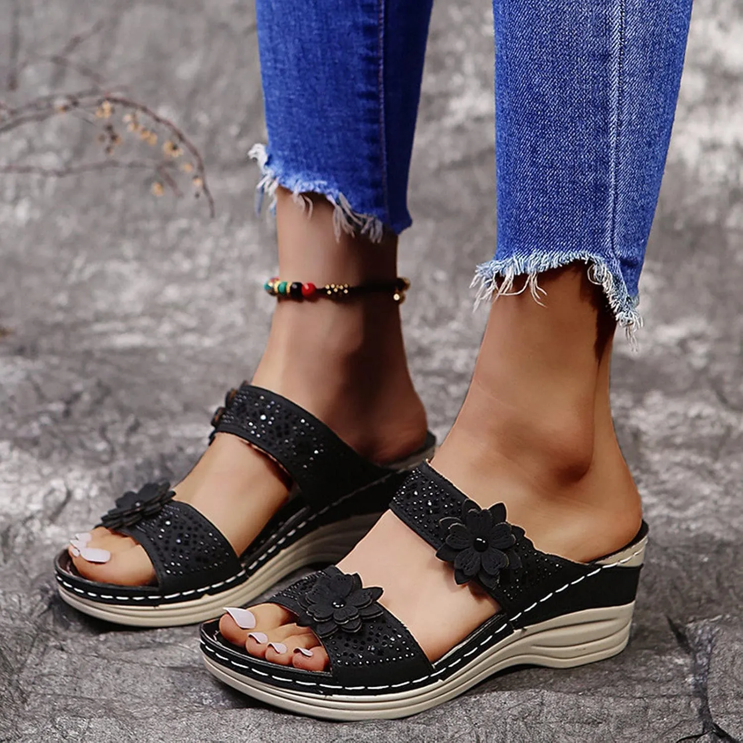 Eduavar Womens Wedge Sandals, Womens Sandals Trendy Breathable Sandals Slip On Platform Wedge Sandals Heels Sandals