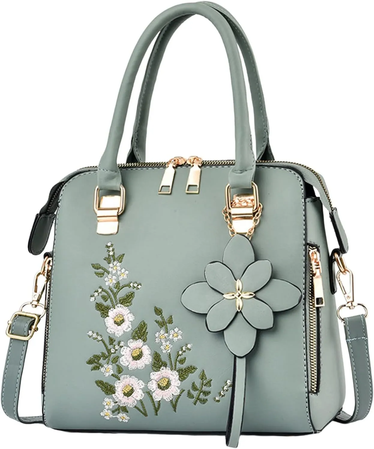 Fashion Embroidered Handbag For Middle Simple One Shoulder Crossbody Bag Work Messenger Bags Women (Green, One Size)