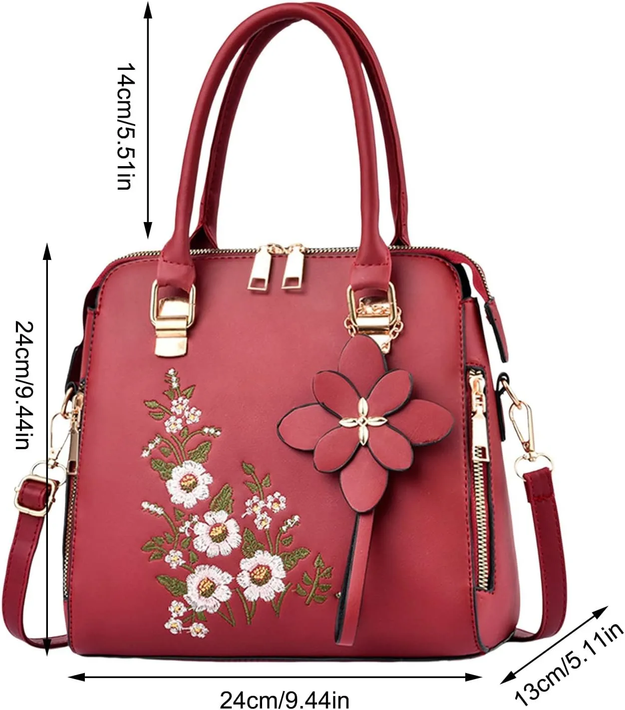 Fashion Embroidered Handbag For Middle Simple One Shoulder Crossbody Bag Work Messenger Bags Women (Green, One Size)