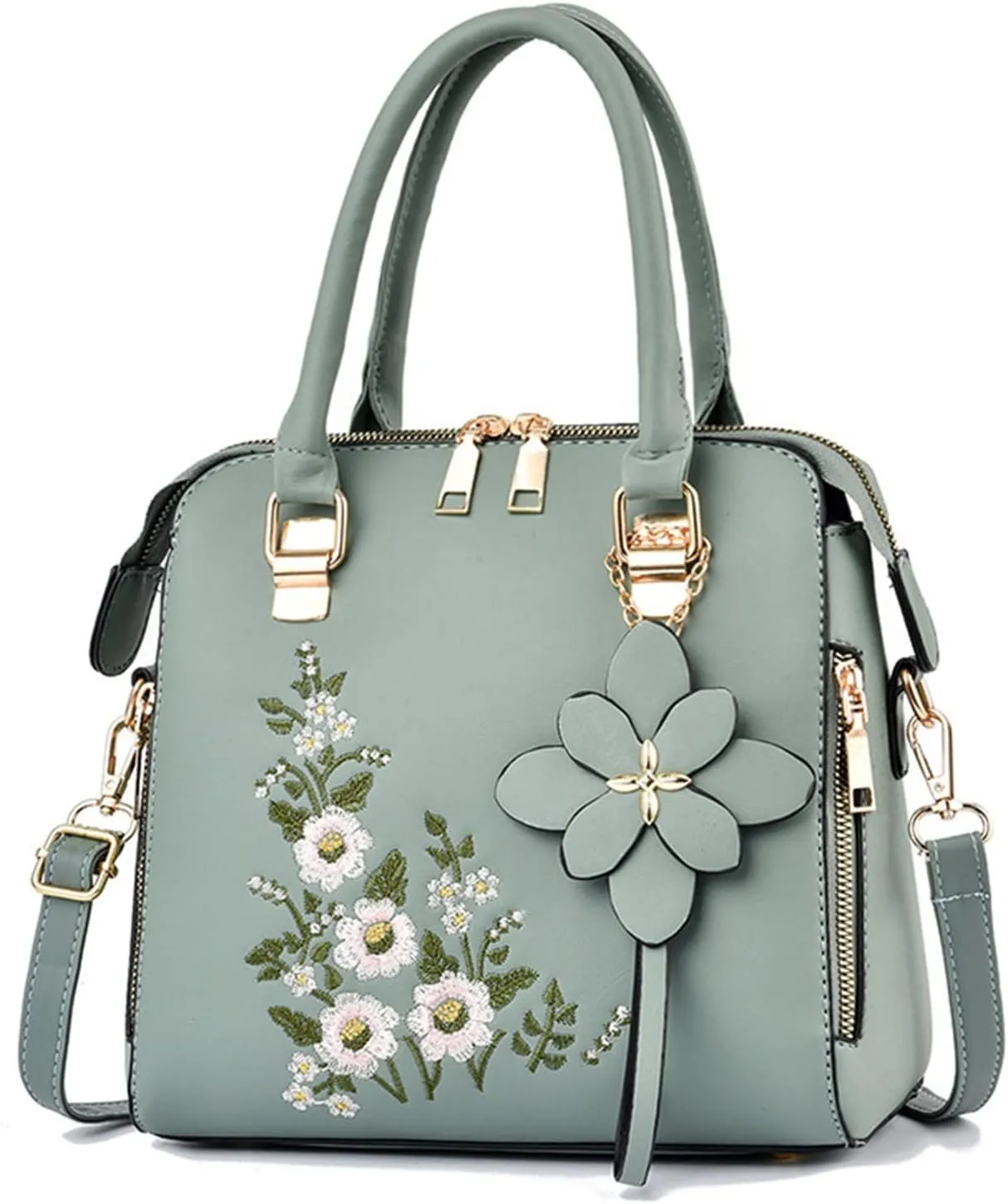 Fashion Embroidered Handbag For Middle Simple One Shoulder Crossbody Bag Work Messenger Bags Women (Green, One Size)