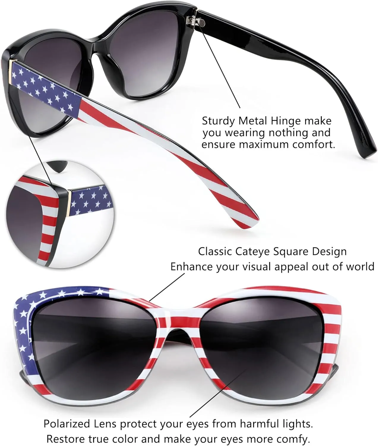 FEISEDY Polarized Vintage Sunglasses American Womens Square Jackie O Cat Eye Sunglasses B2451