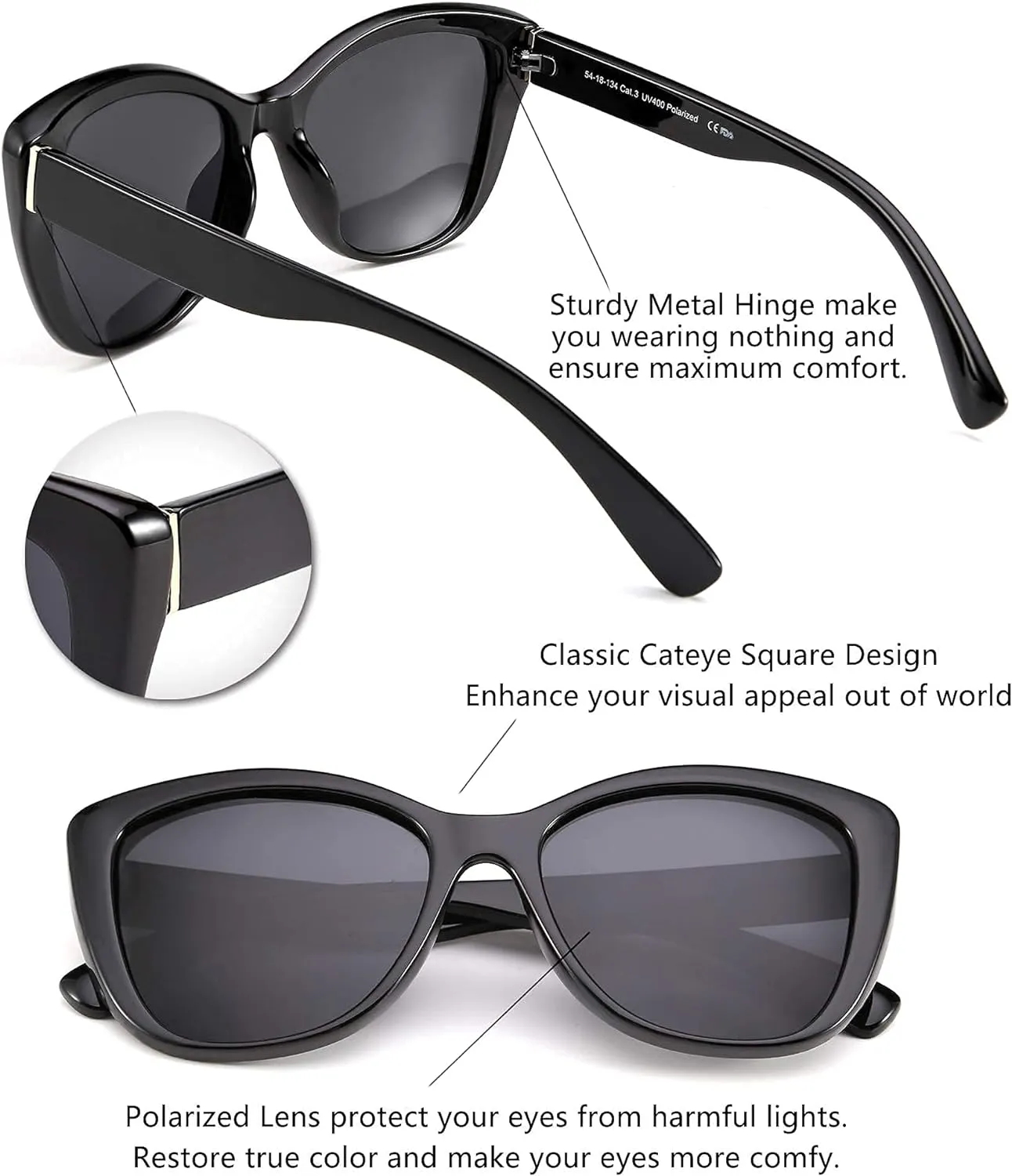 FEISEDY Polarized Vintage Sunglasses American Womens Square Jackie O Cat Eye Sunglasses B2451