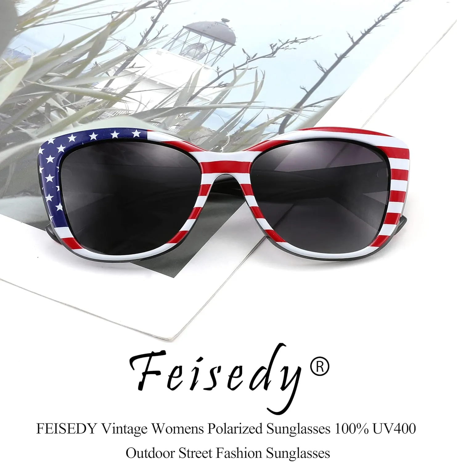 FEISEDY Polarized Vintage Sunglasses American Womens Square Jackie O Cat Eye Sunglasses B2451