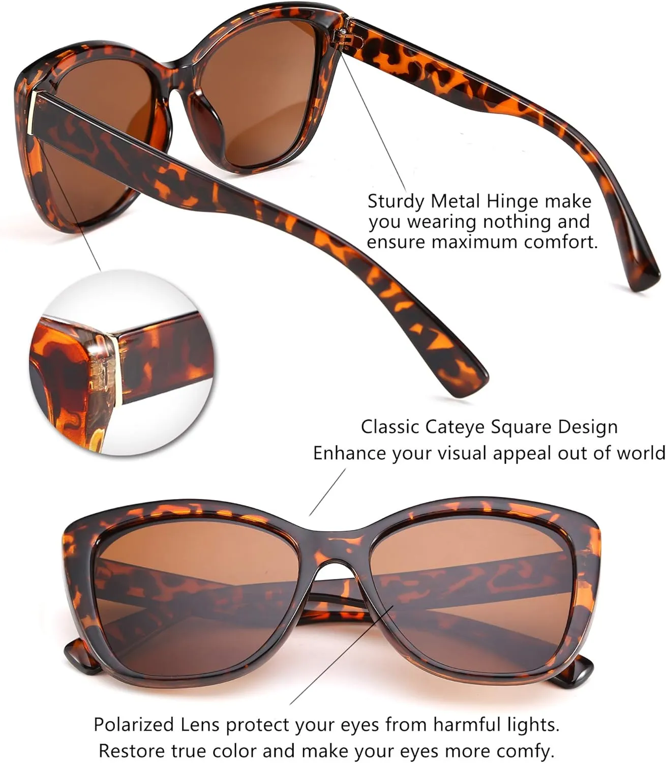 FEISEDY Polarized Vintage Sunglasses American Womens Square Jackie O Cat Eye Sunglasses B2451