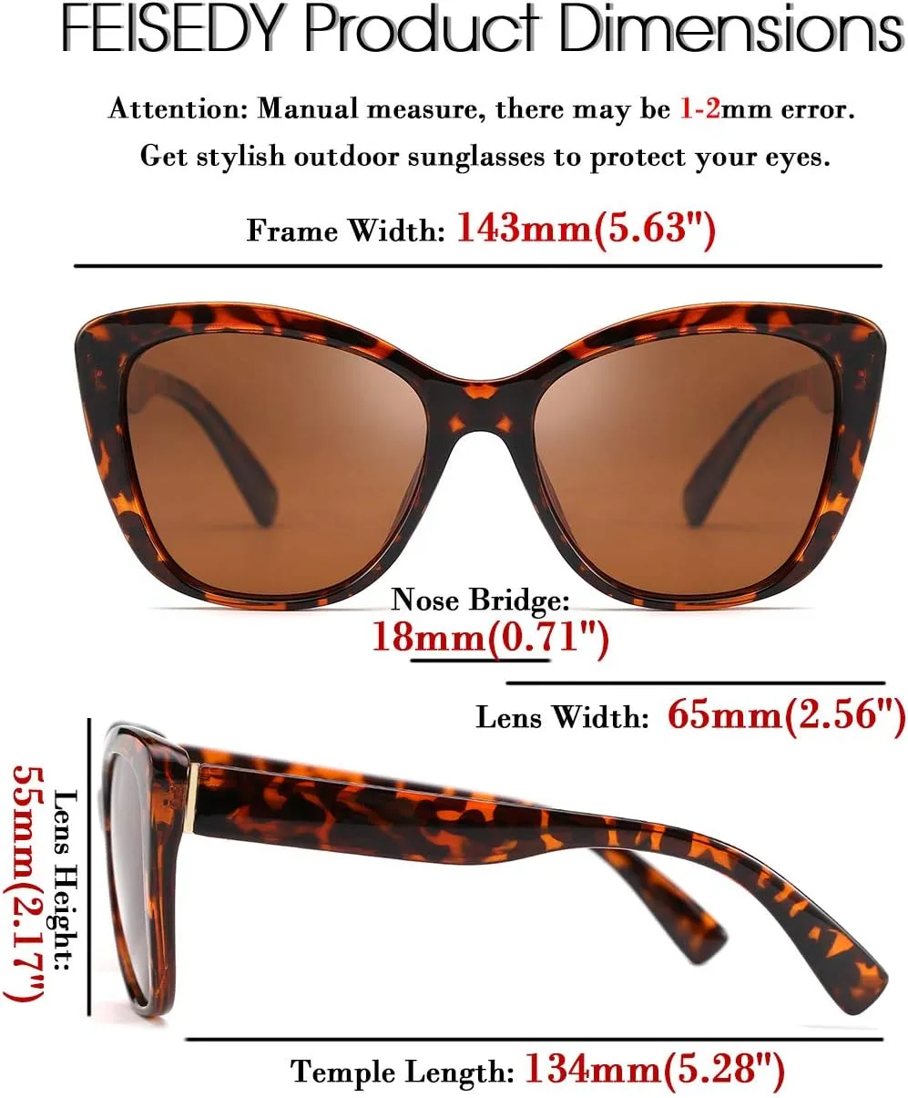 FEISEDY Polarized Vintage Sunglasses American Womens Square Jackie O Cat Eye Sunglasses B2451
