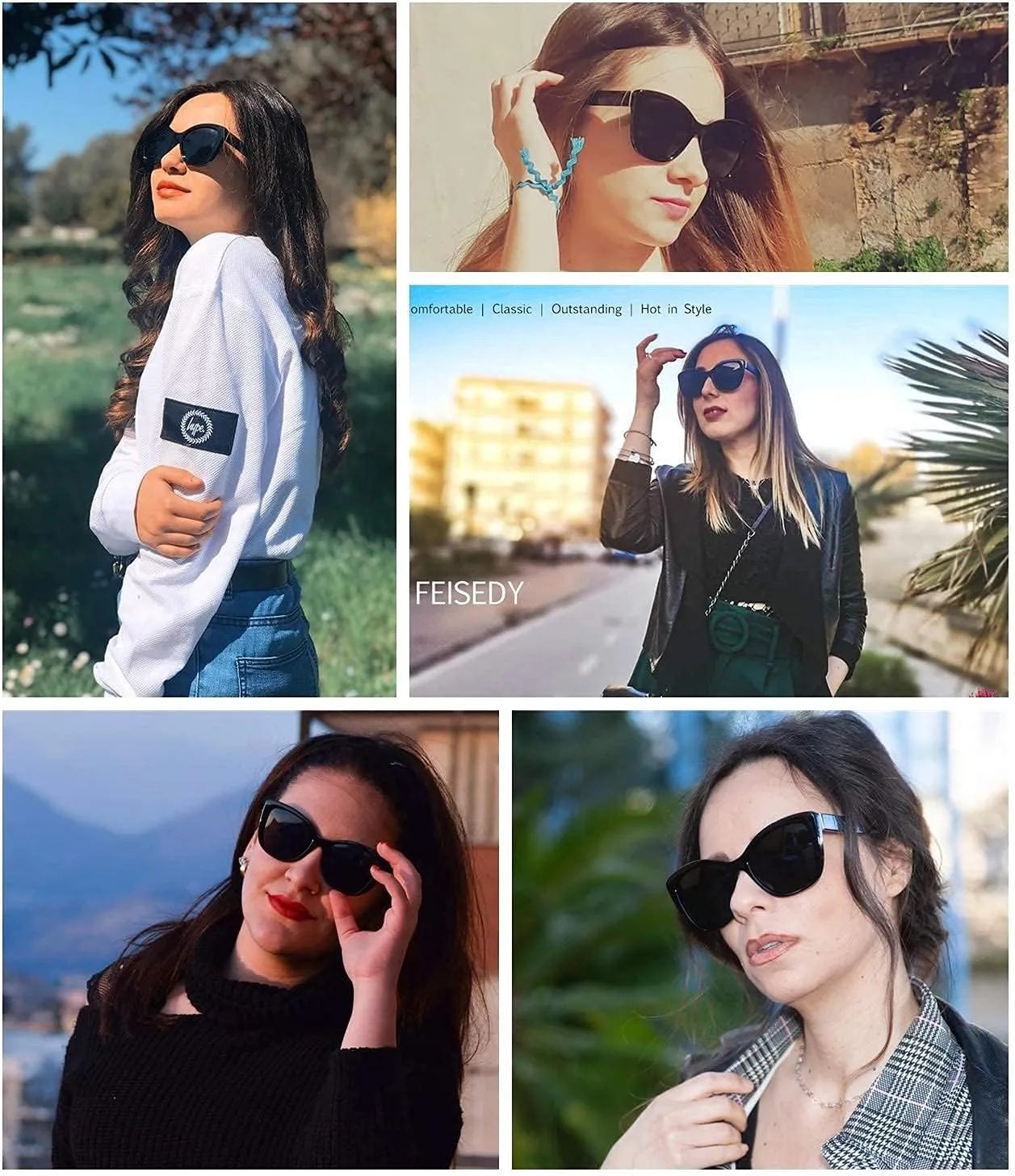 FEISEDY Polarized Vintage Sunglasses American Womens Square Jackie O Cat Eye Sunglasses B2451