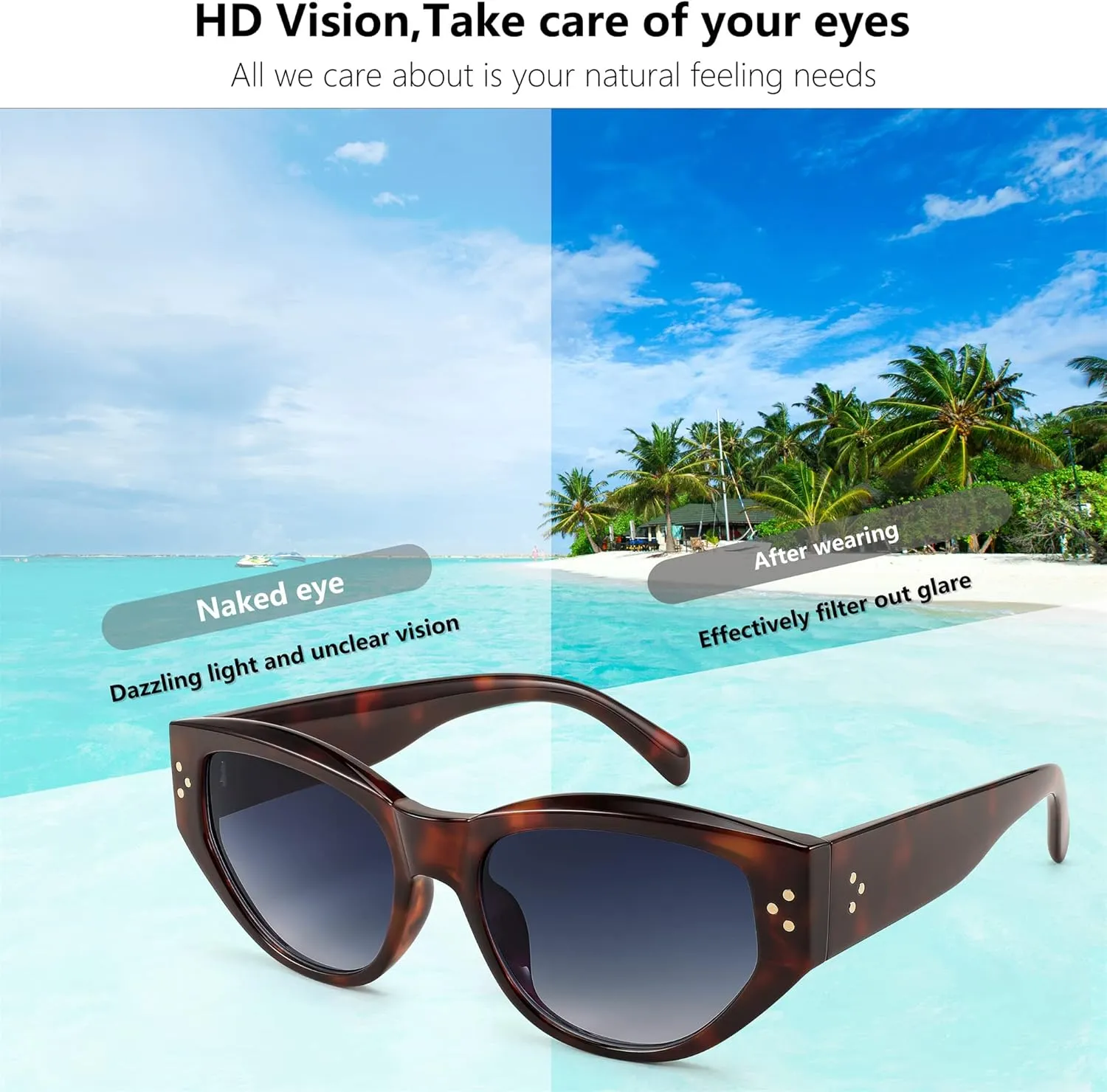 FEISEDY Sunglasses Womens, Retro Cat Eye Sunglasses, Fashion Vintage Cute Stylish UV400 Sunnies B2365
